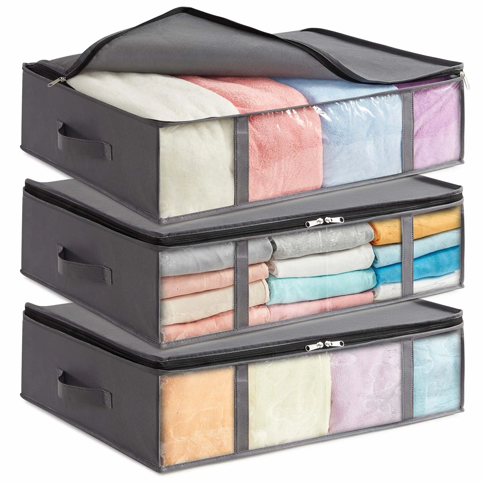 Lifewit Bolsas de Almacenaje Debajo de la Cama con Ventana, 40 L, 3 Piezas, Gris