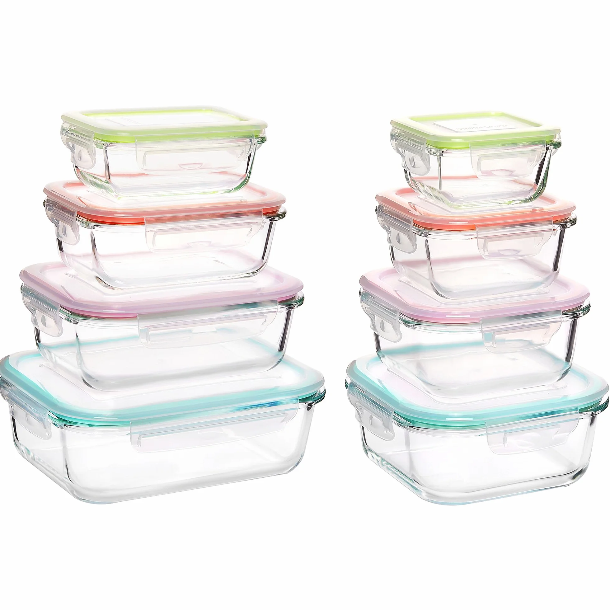 Vtopmart Paquete de 8 recipientes de vidrio para almacenamiento de alimentos con tapas, recipientes de vidrio para preparación de comidas, cajas bento herméticas de vidrio con tapas de bloqueo a
