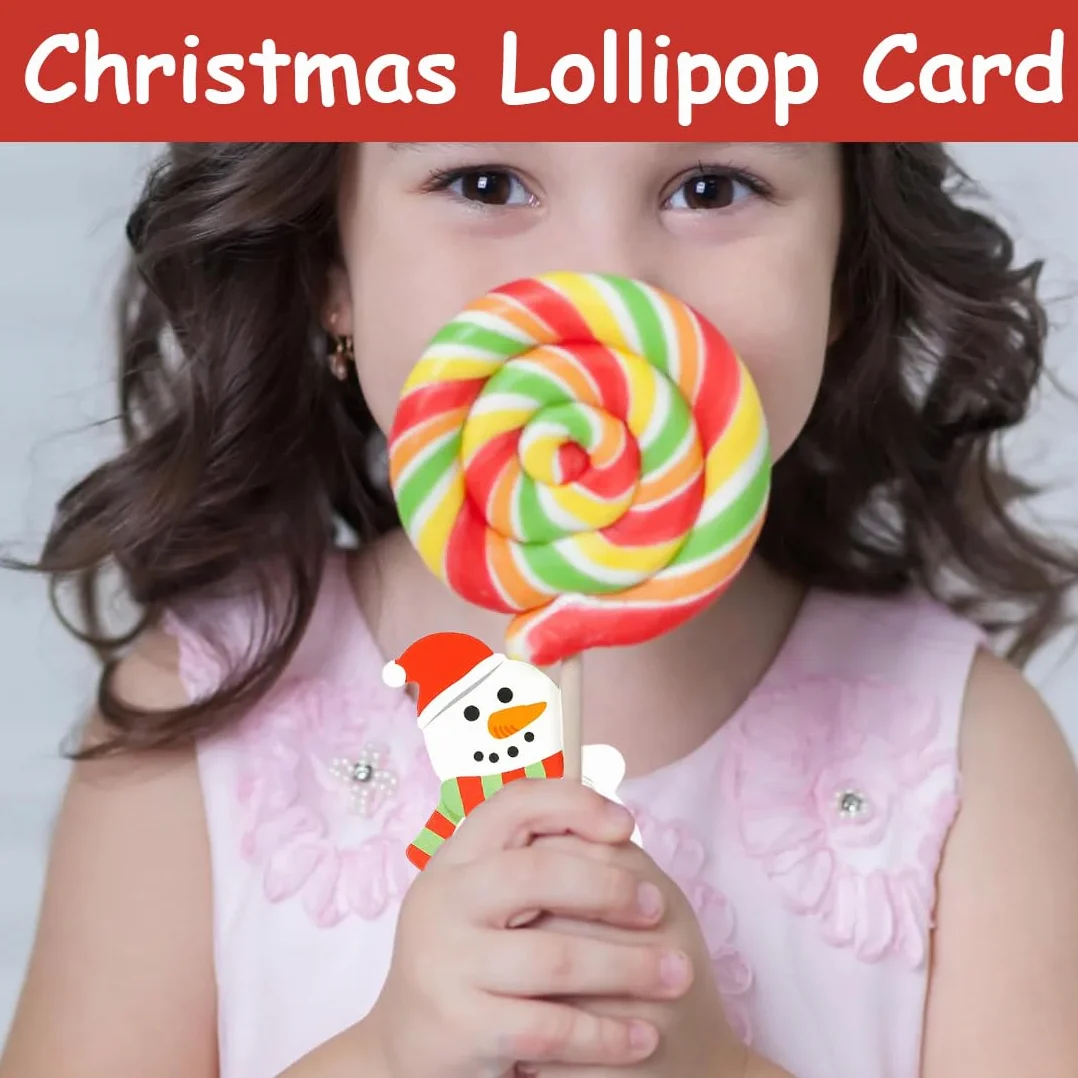 Soportes para tarjetas de navidad, Paquete de 50 tarjetas de papel para piruletas navideñas soporte para piruletas navideñas etiqueta de papel tarjeta de embalaje de muñeco de nieve