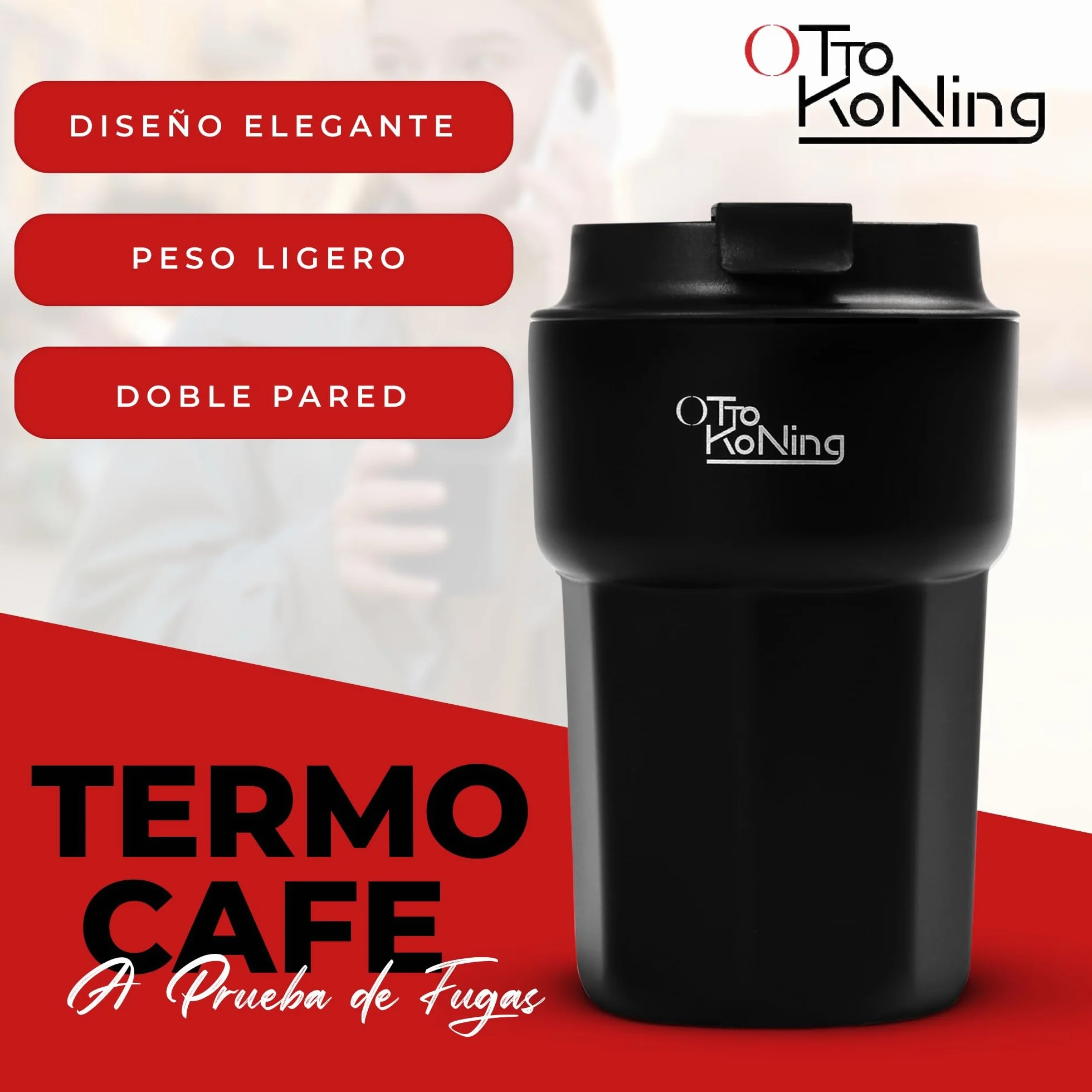Otto Koning Termo Café 350ml. Taza de Café 100% a Prueba de Fugas, de Acero Inox sin BPA. Vaso Termo Café para llevar, Vaso Térmico para café, agua, té caliente y frío
