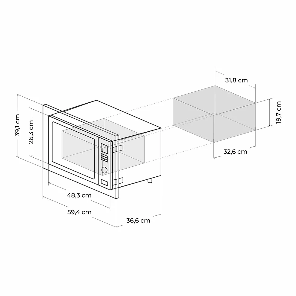 Cecotec Microondas encastrable Digital GrandHeat 2350 Built-In SteelBlack. 900W, Integrable, 23 Litros, Grill, 9 funciones preconfiguradas, Quick Start, Temporizador