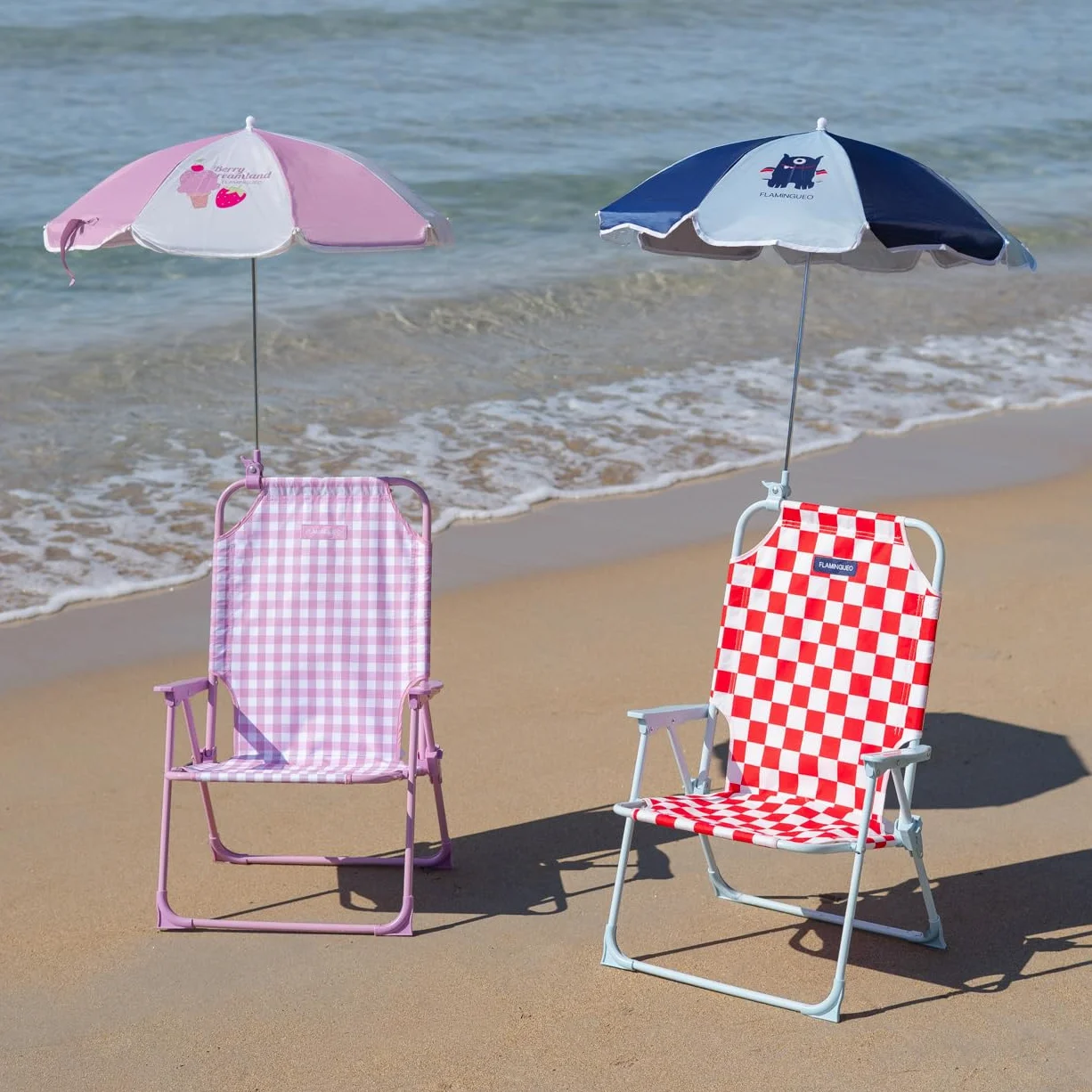 Flamingueo Silla Playa Plegable Niños UPF 50+ Poliéster Acero Rojo Azul