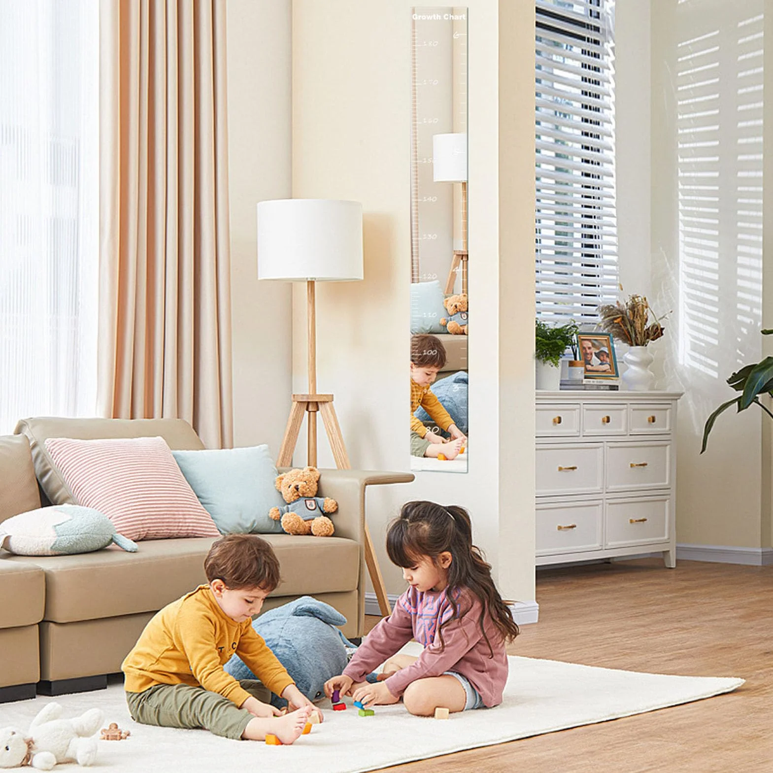 Espejo de Tabla de Crecimiento para Niños,Espejo de Tabla de Regla de Altura de Acrílico para Pared,Regla de Medición de Guardería Inastillable para Decoración de Dormitorio de Bebés Y Niños
