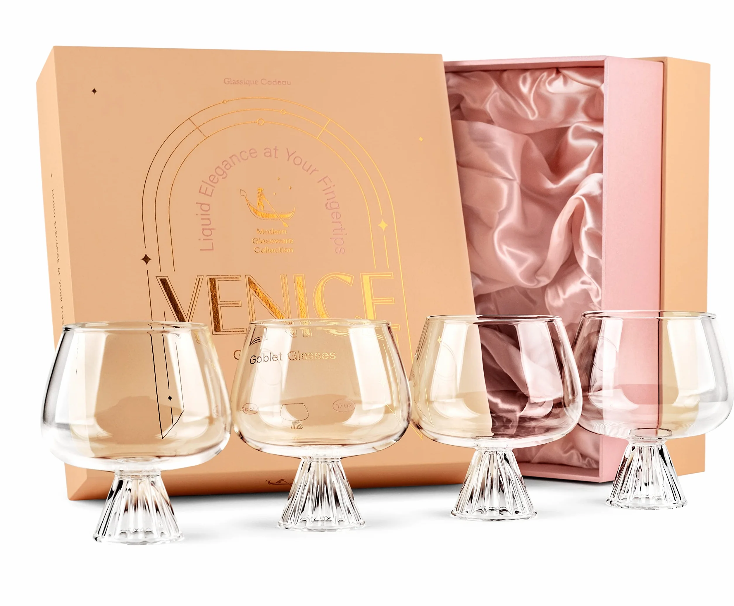 Copas de Vidrio de Borosilicato con Globo Venecia | Juego de 4 | 500 ml | Cristalería de Cóctel para Aperol Spritz, Gin Tonic, Limoncello Spritz, Campari Spritz | Coctelería Elegante Moderna