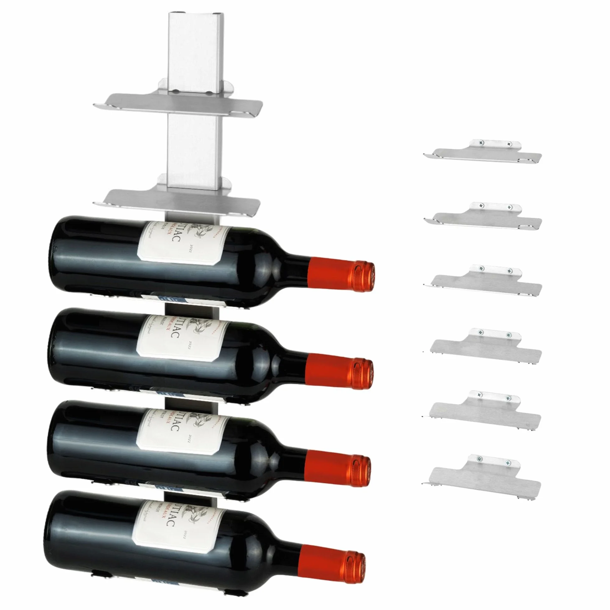 Estante de vino de acero inoxidable montado en la pared, solución de almacenamiento de vino para 6 botellas con diseño desmontable y diseño flotante moderno, soporte para botellas de vino