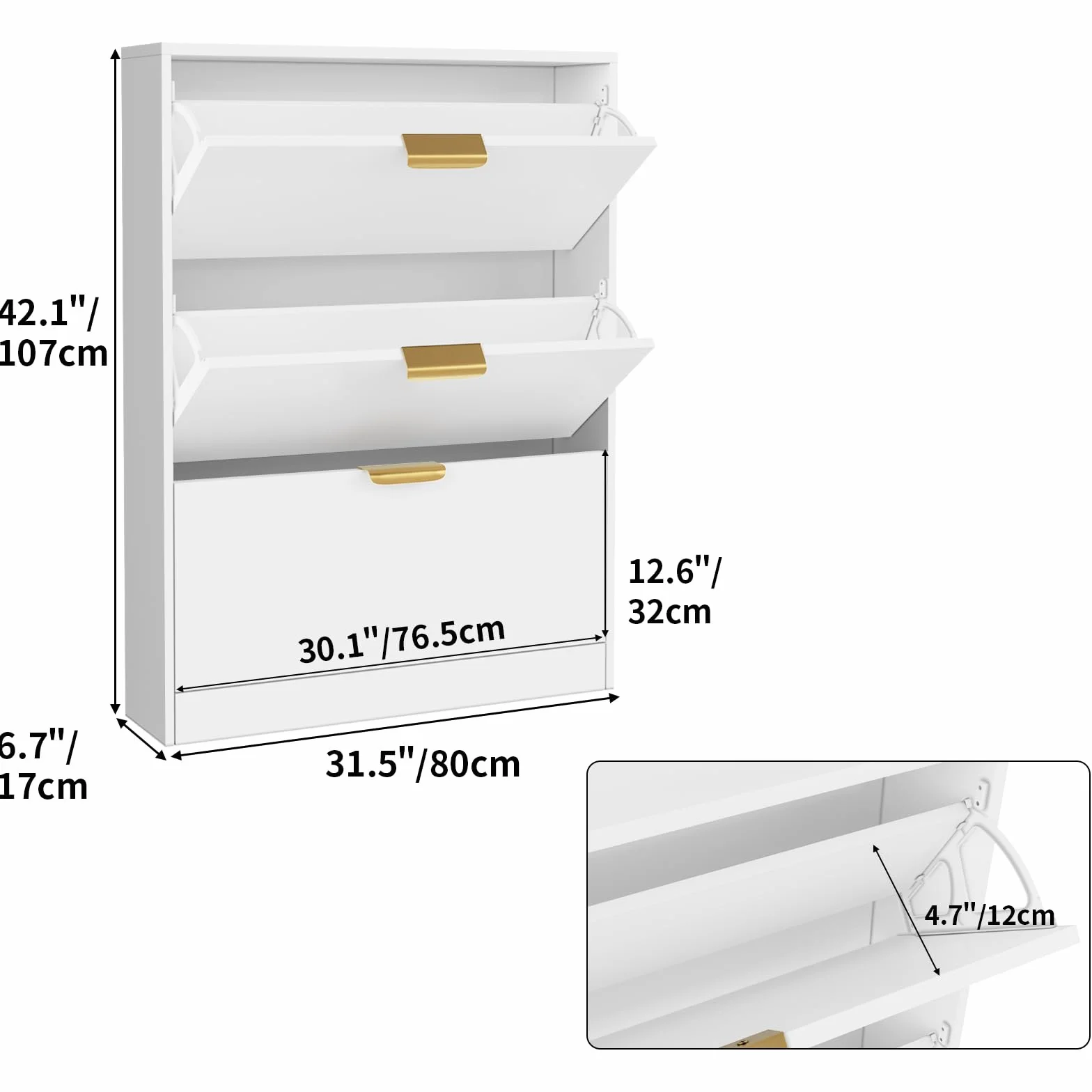 VOWNER Zapatero 3 Puertas, Zapatero Entrada Recibidor, 80 x 17 x 108 cm (Largo x Ancho x Alto), Blanco, Madera, para Entrada Estrecha, Pasillo