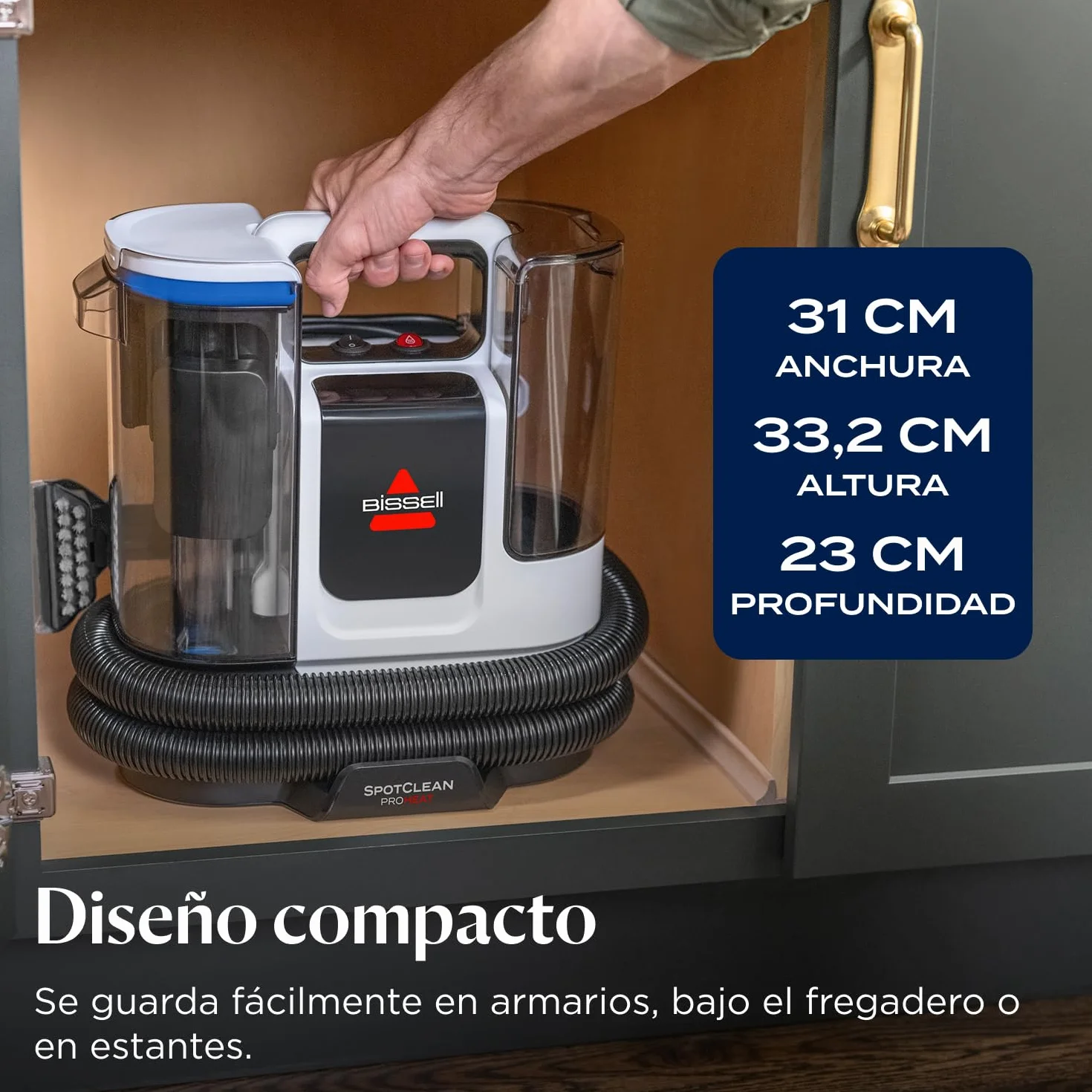 BISSELL SpotClean ProHeat Advanced, Aspiradora de agua tapiceria, limpia tapicerias multisuperficie compacta, Potente 1125W, Sistema triple limpieza profunda para manchas difíciles, Con cable, 3924N