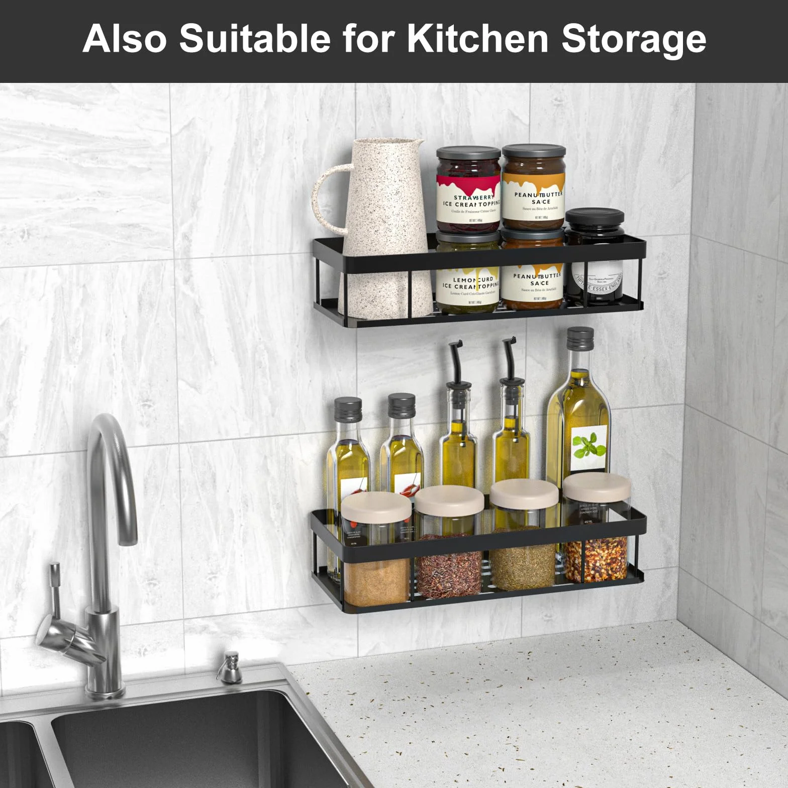 Estantería Baño 2 Piezas Resistente Agua Óxido Sin Taladro Organizador Ducha Champú Gel Negro