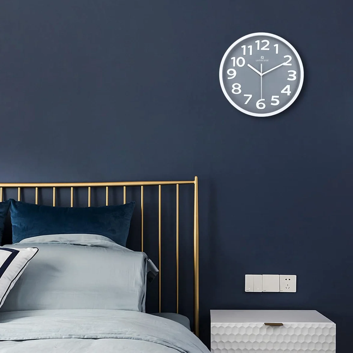 Lafocuse 30cm Reloj de Pared Números Grande 3D, Gris Silencioso Moderno Reloj Cocina Pared Fácil de Leer, Decorativo sin Tictac para Salon Dormitorio Oficina