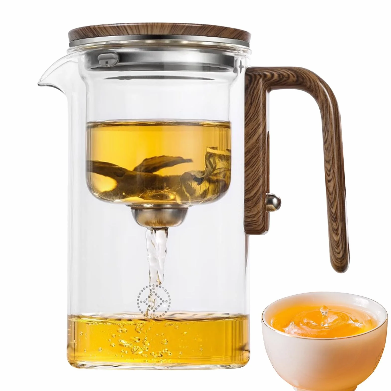 de vidrio, infusor de té de vidrio con infusor | Jarra transparente resistente al calor con mango de madera | Hervidor de té a prueba de fugas para apartamento, lugar de trabajo