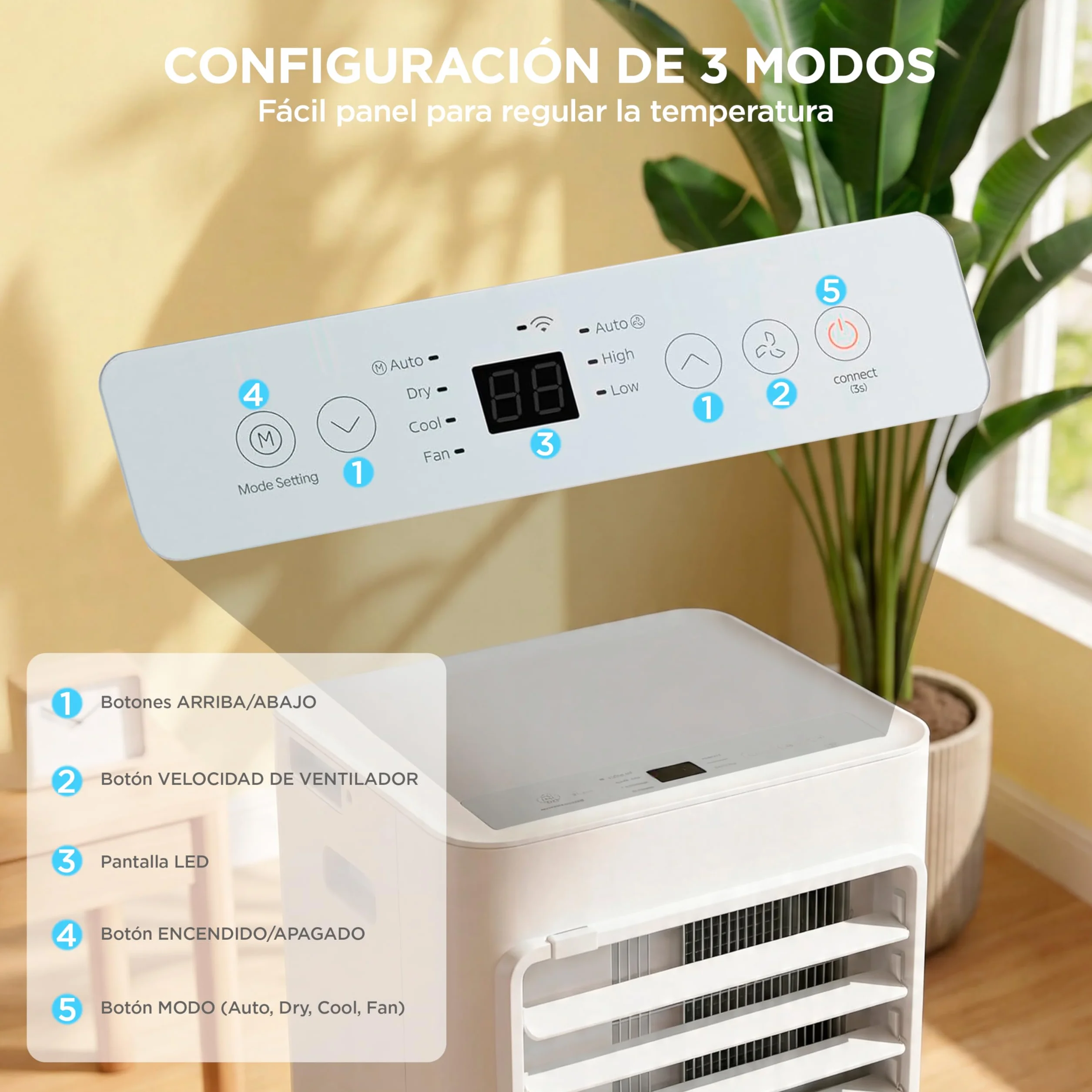 COMFEE Aire Acondicionado Portátil 3 en 1 9000 BTU 2250 Frigorías Climatizador Deshumidificador App Mando a Distancia