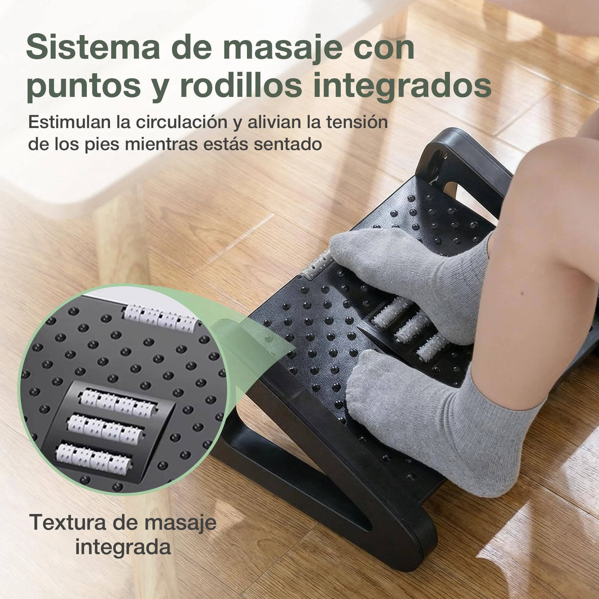Reposapiés ergonómico con cojín viscoelástico y 6 alturas ajustables para oficina, casa y escritorio
