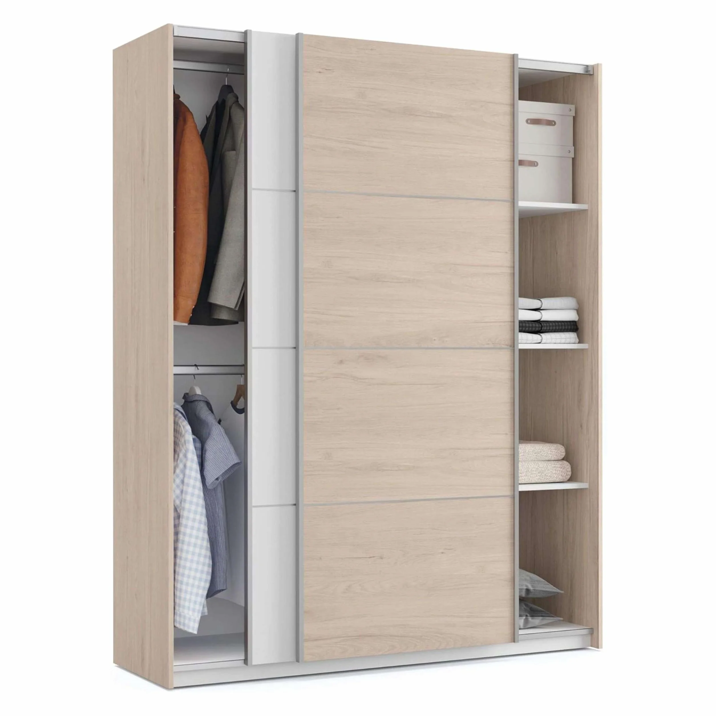 Miroytengo Pack Habitación Matrimonio Onix Blanco Y Roble Camas 150 cm (cabecero+mesitas+Armario)