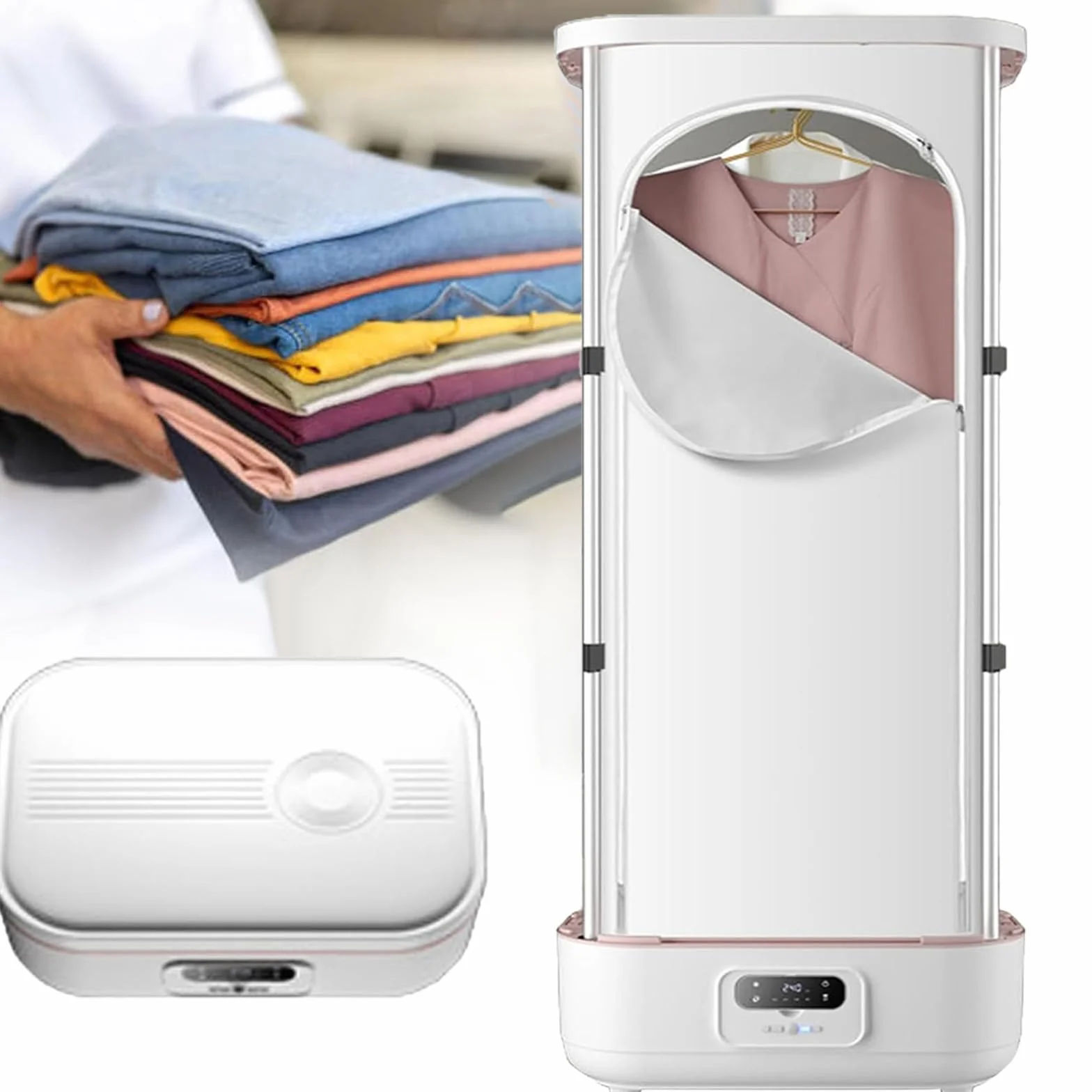 Máquina Automática para Planchar y Doblar, Planchadora de Camisas de 900W con Función de Vapor, Secadora de Ropa Plegable con Función de Temporizador, Pantalla Táctil Digital