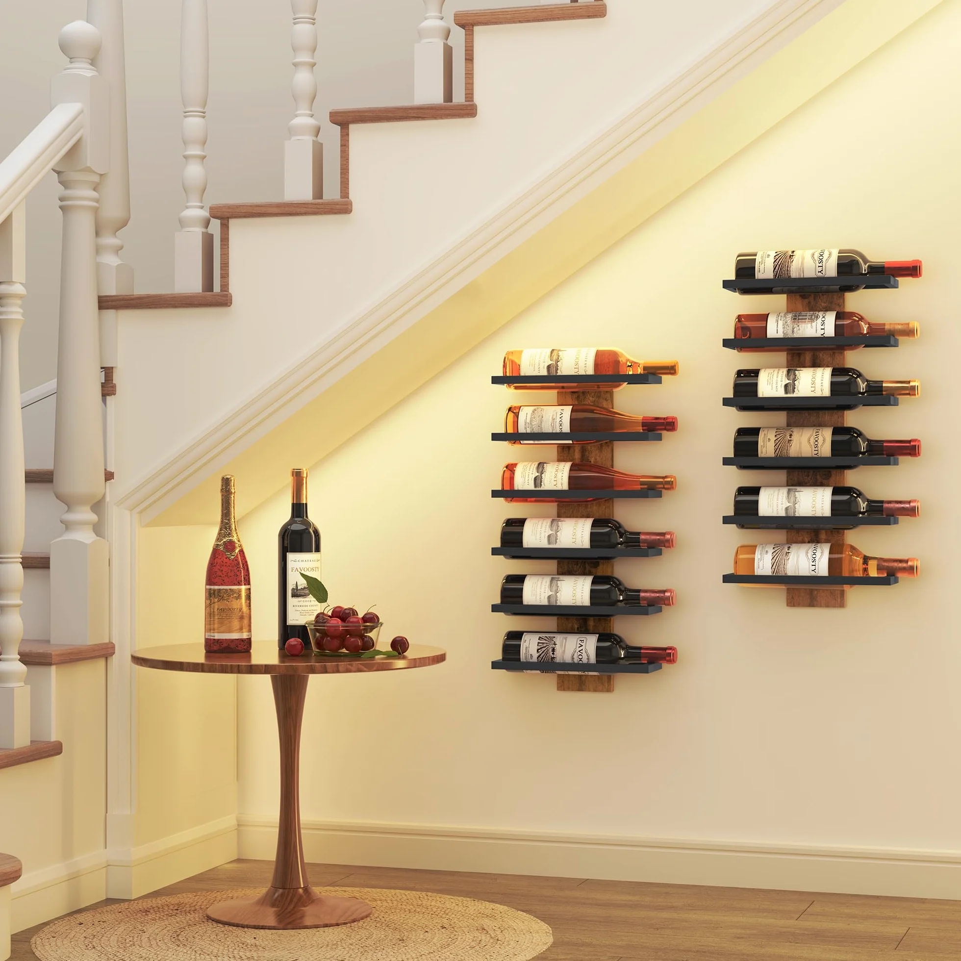 FAVOOSTY Botellero Pared 1 Set, Botellero Vertical, Estante para Botellas con 6 Niveles, 6 Botellas de Vino, Soporte para Botellas, Estante de Metal para Botellas de Vino, para Comedor, Bodega, Negro