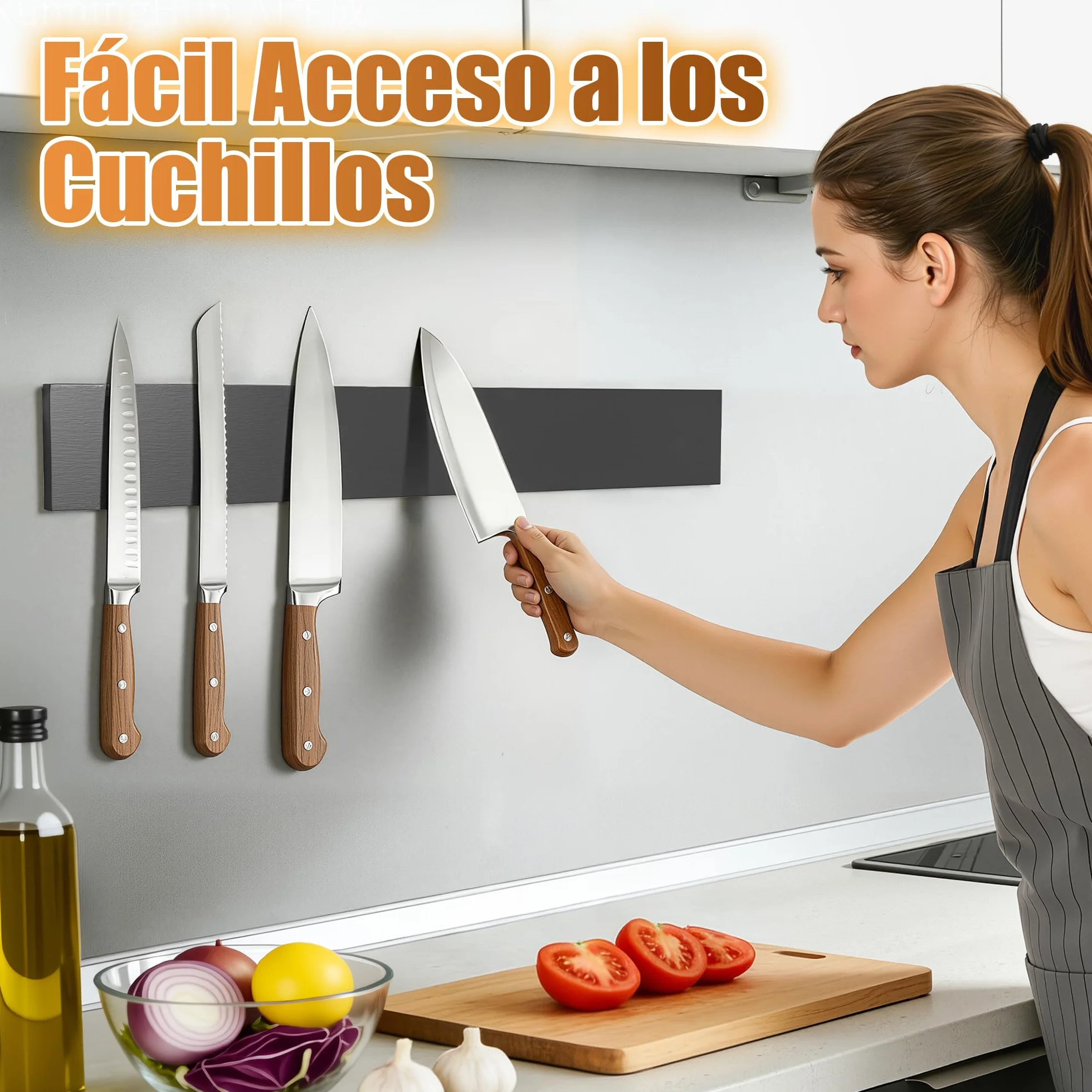 Soporte Cuchillos Cocina Magnético 40 cm, Organizador de Madera con Imanes Fuertes, Negro