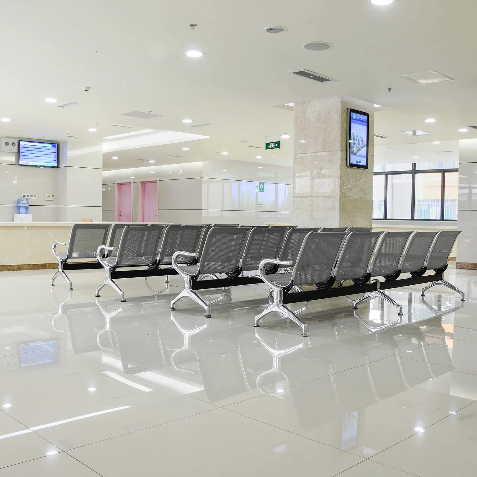 PrimeMatik - Bancada para Sala de Espera con sillas ergonómicas Plateadas de 3 plazas