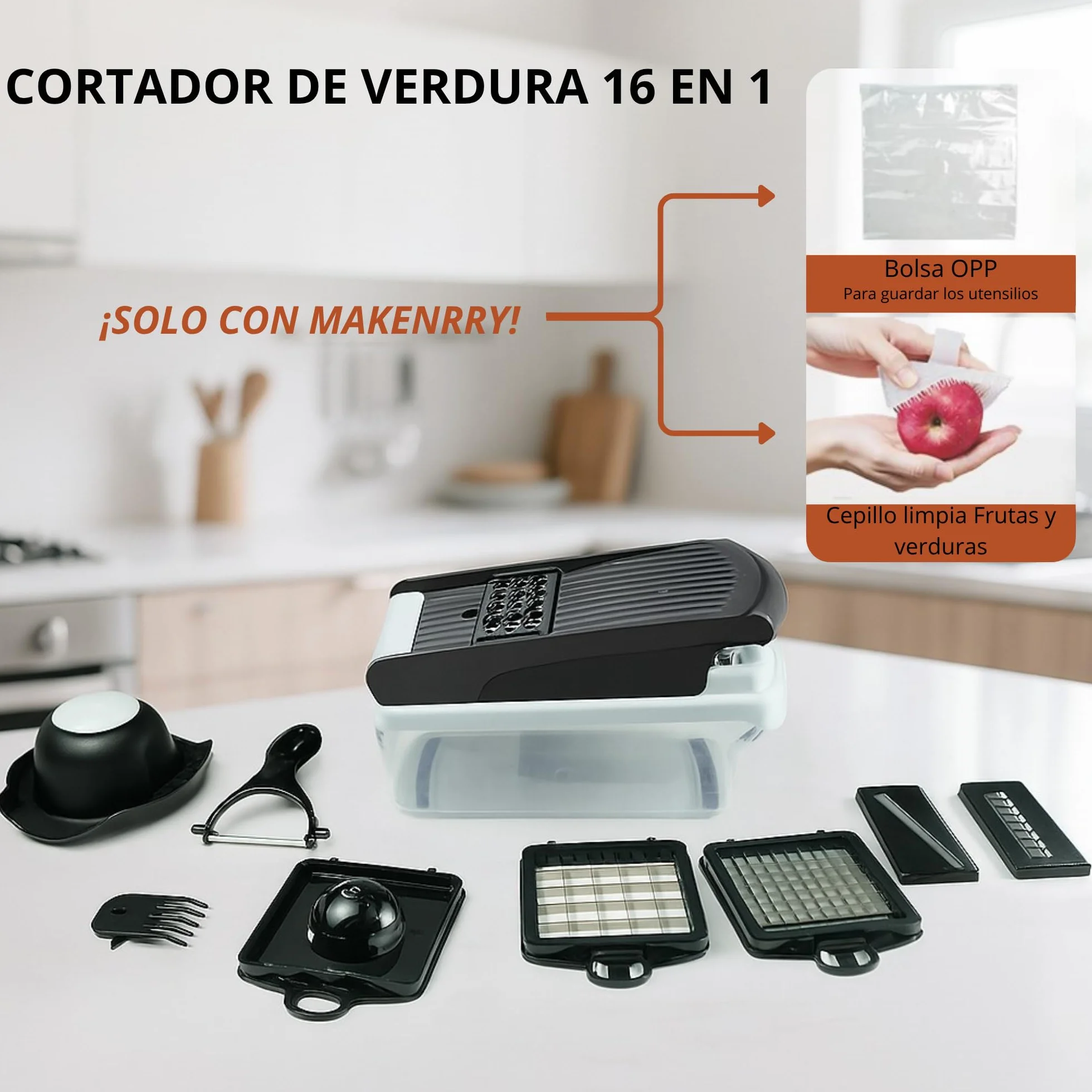 Cortador de Verduras 16 en 1, Picador de Verduras Multifuncional con Cuchillas Intercambiables, Mandolina de Cocina,Corta Verduras Manual para Cocina, Mandolina para Cortes Rápidos y Eficaces