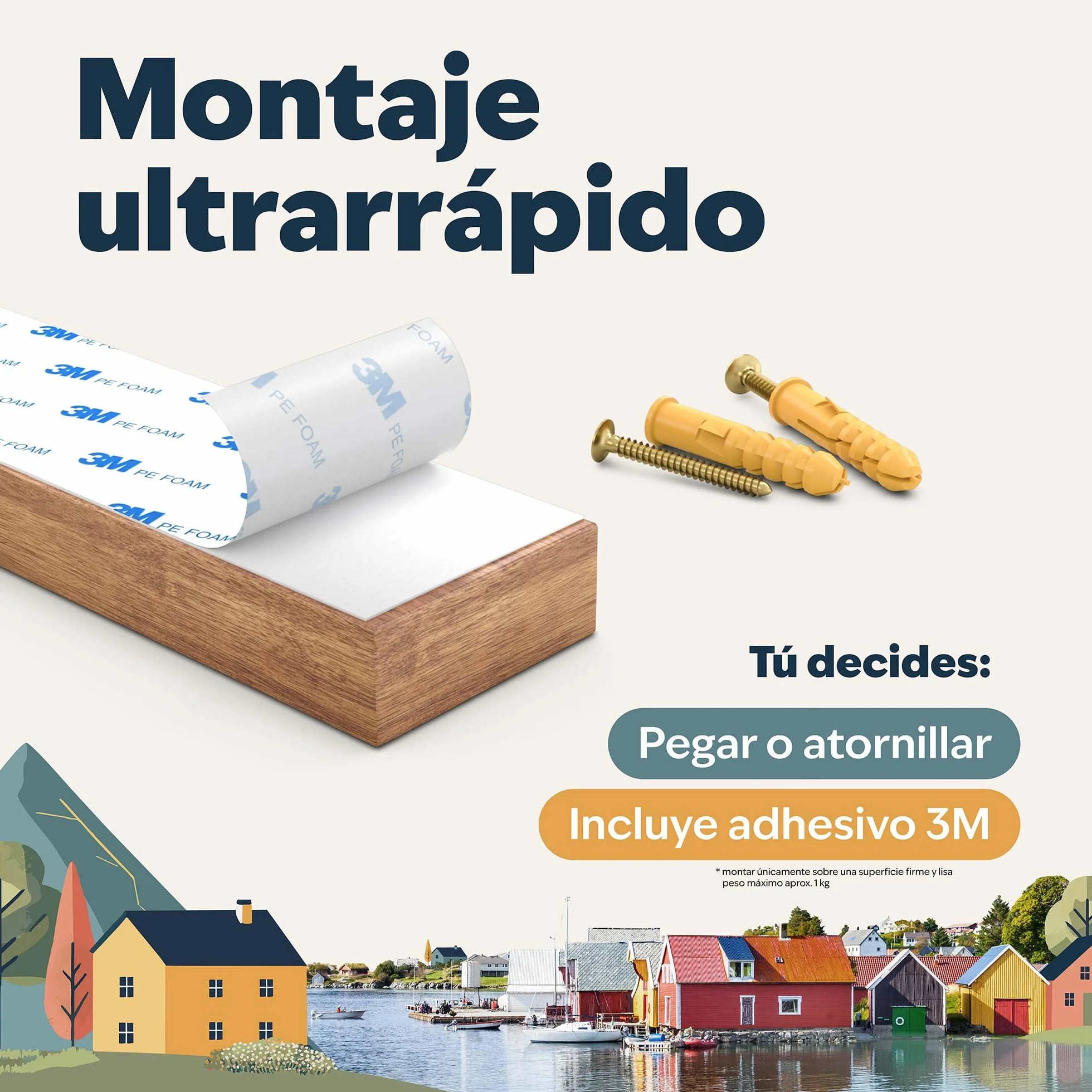 kjøk Barra Magnética para Cuchillos de Madera de Acacia – soporte magnético de pared para cuchillos, tijeras y utensilios – montaje con adhesivo o tornillos, accesorios incluidos