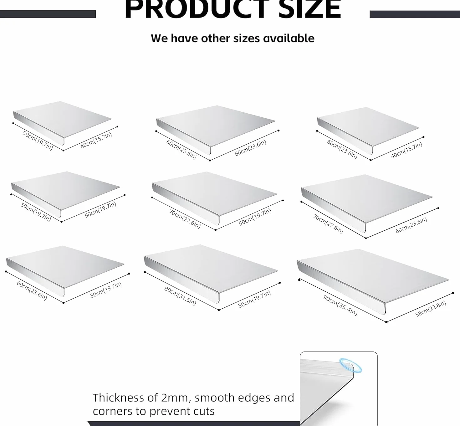 Tabla de cortar acero inoxidable 60x60 cm para carne frutas verduras pan encimera
