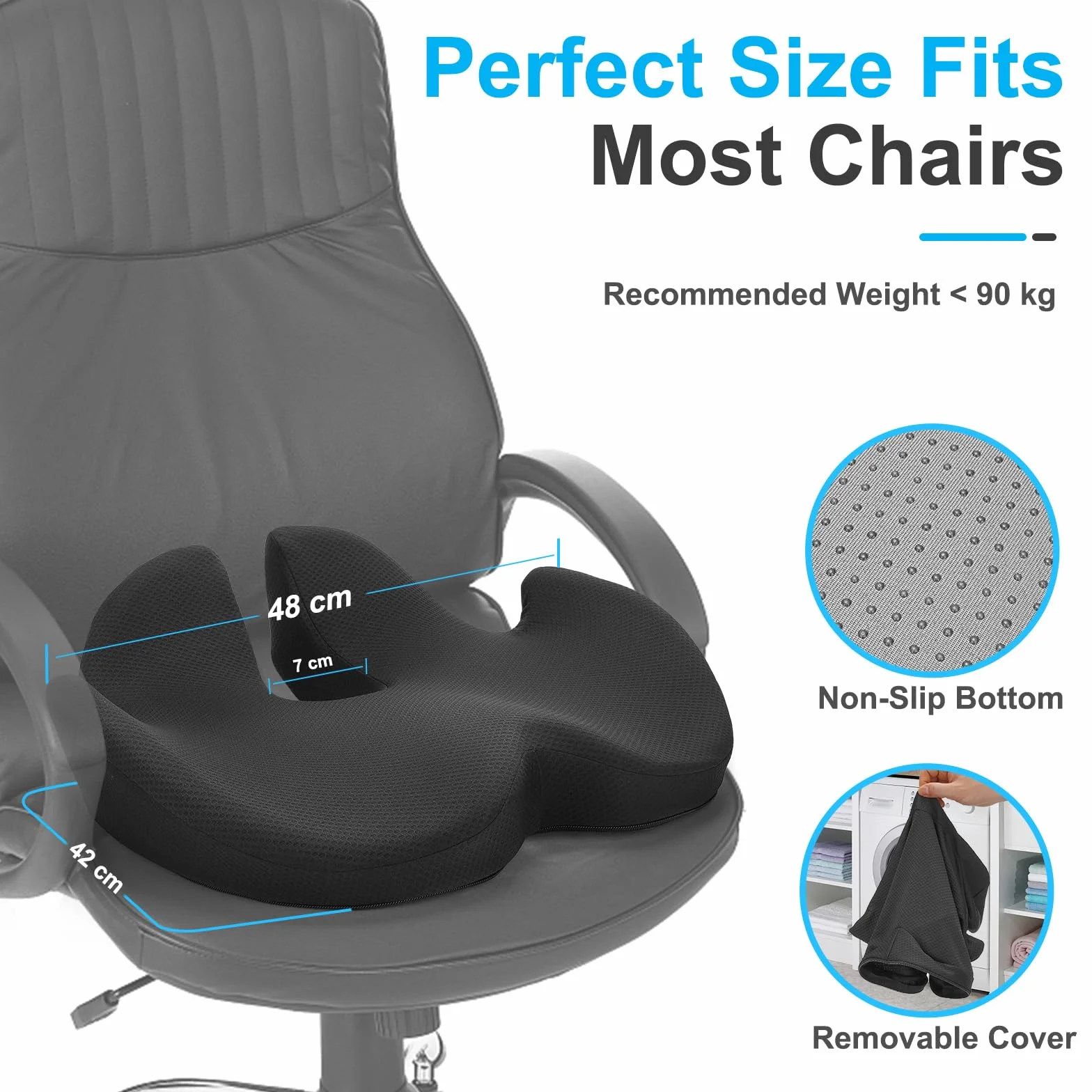 Cojín de Asiento Espuma Viscoelástica Ergonómico para Silla de Oficina y Hogar