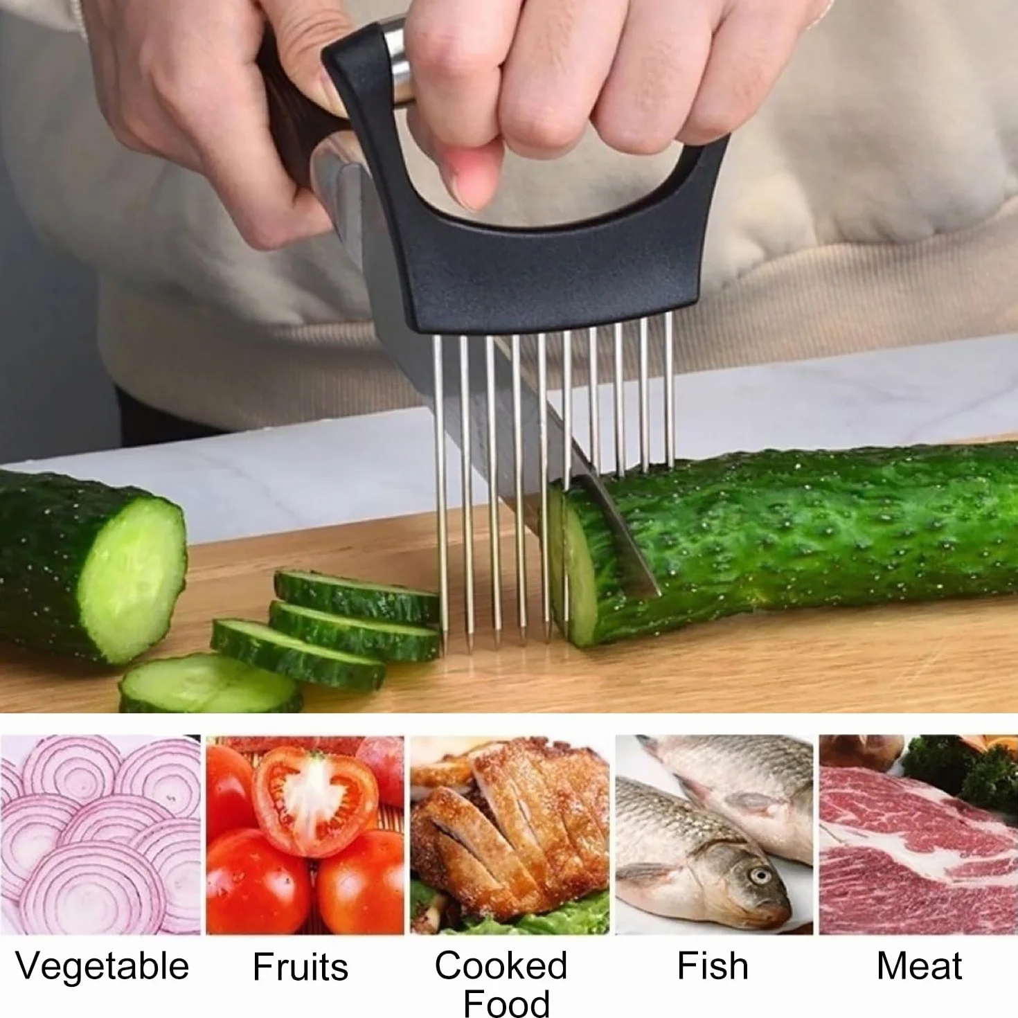 Soporte de Ceboll, Rebanador de Cebolla, Agujas de Cebolla, Adecuado para Cortar Carne, Verduras, Frutas, etc, con 10 Dientes
