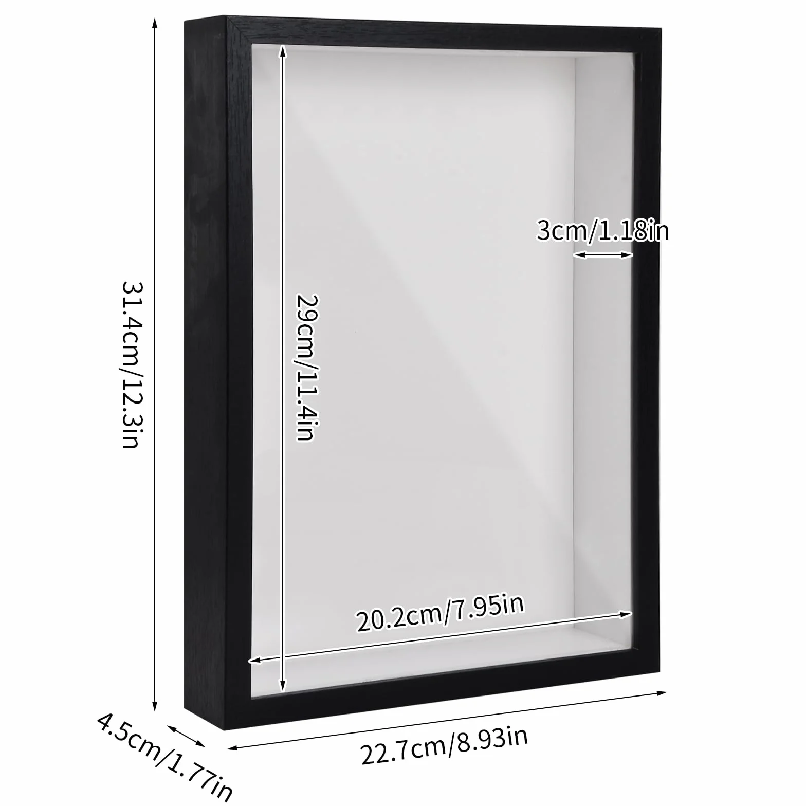 Marcos de Cuadros 3D de Madera A4 22,7x31,4cm para Pared y Mesa (Negro 3CM)