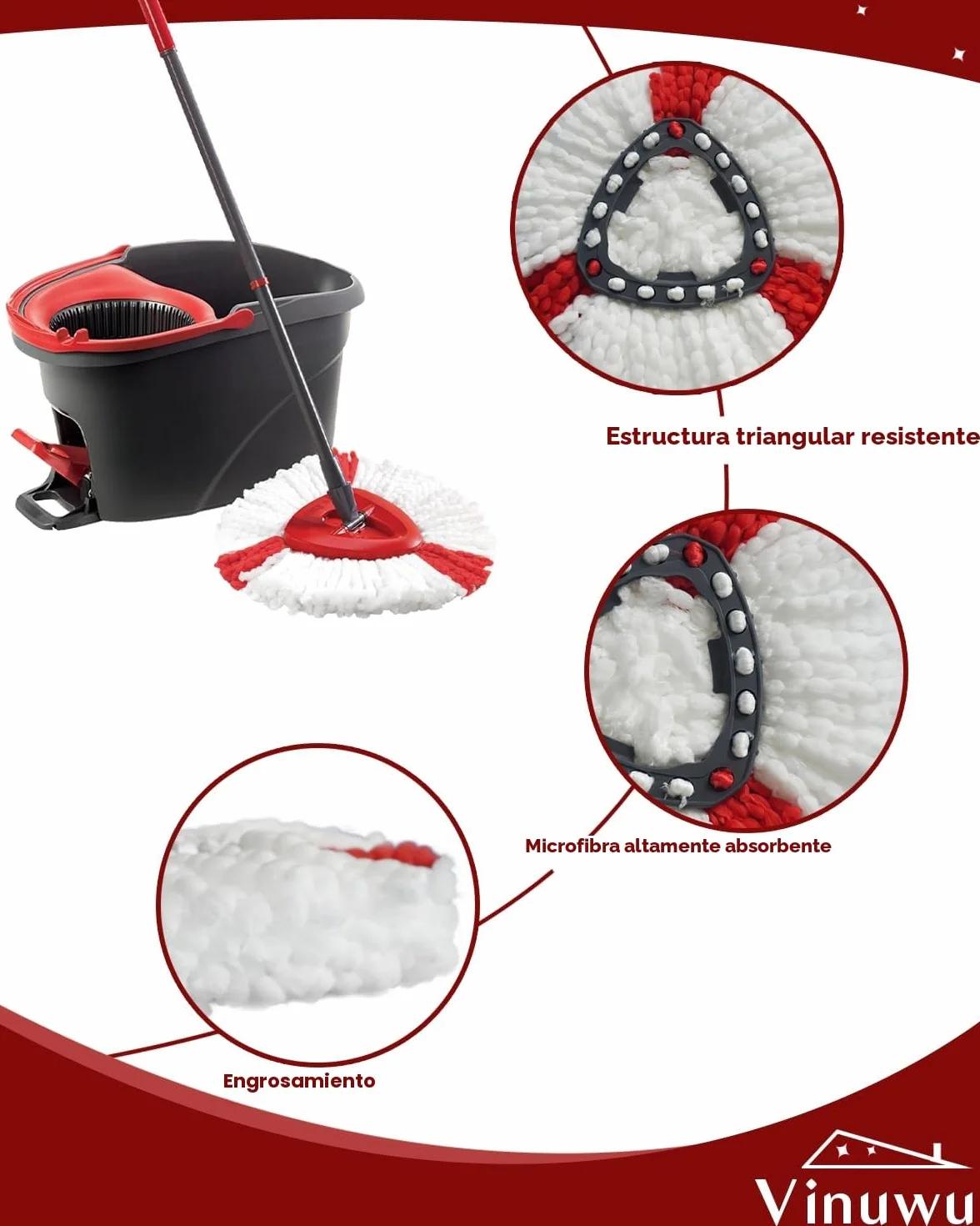 Vileda Turbo Recambio Mopas Microfibra Paquete de 5 Cabezales de Fregona Lavable