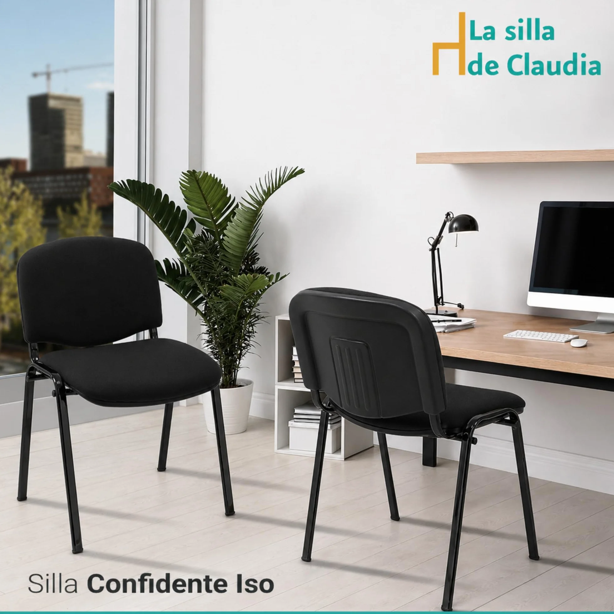 La Silla de Claudia Sillas Apilables de Oficina Pack 4 Negro Acolchado Especial