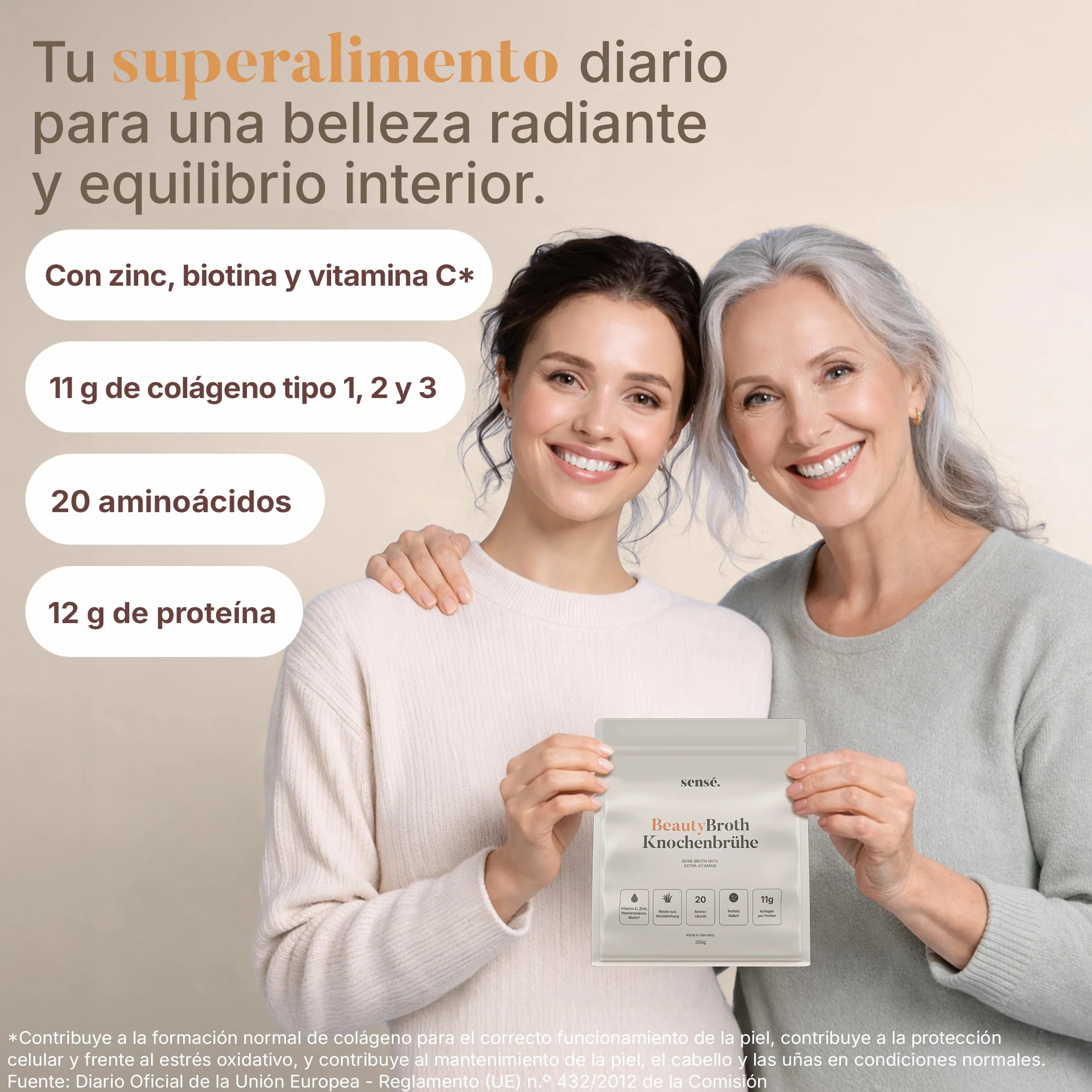 Polvo de caldo de huesos Weiderind bioactivo 350 g colágeno tipos 1,2,3 vitamina C zinc biotina ácido hialurónico