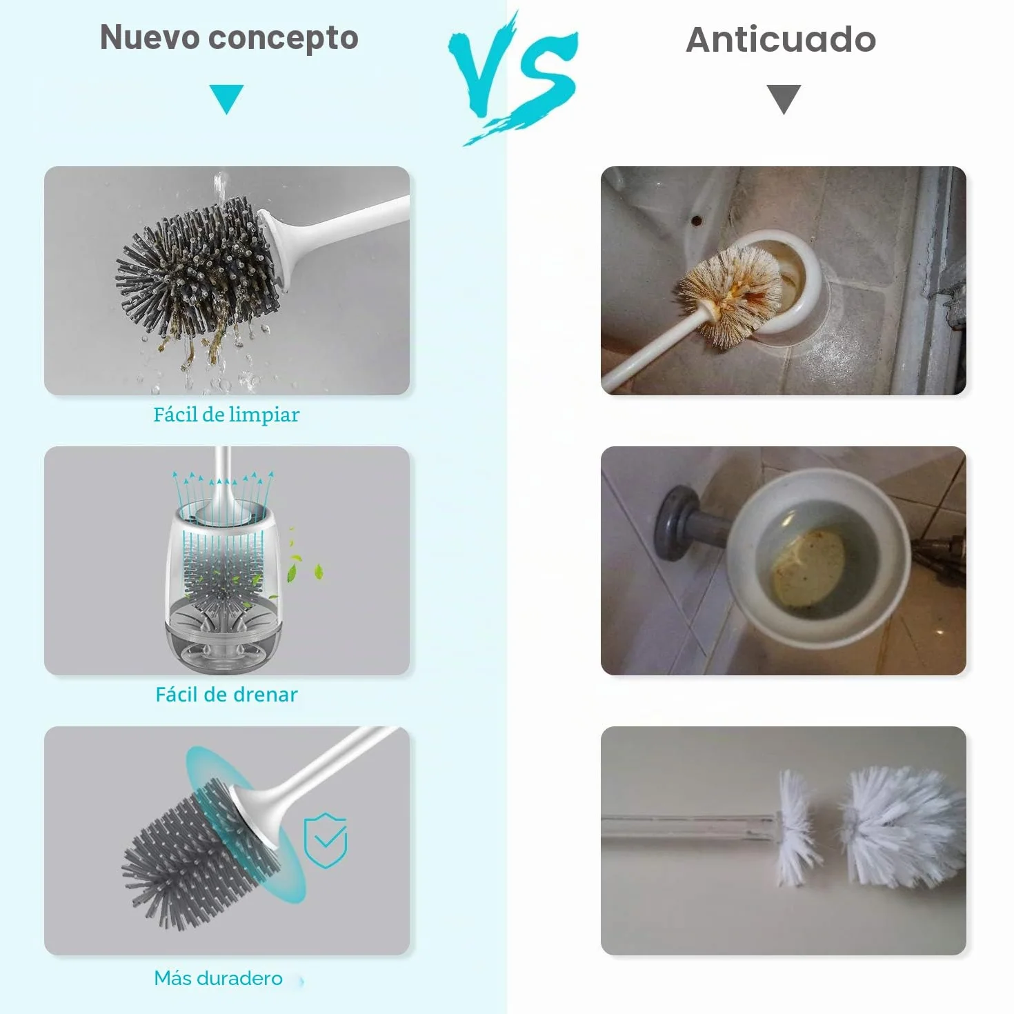 EWEIMA Escobilla WC Silicona Secado Rápido Montaje Suelo Pared Gris
