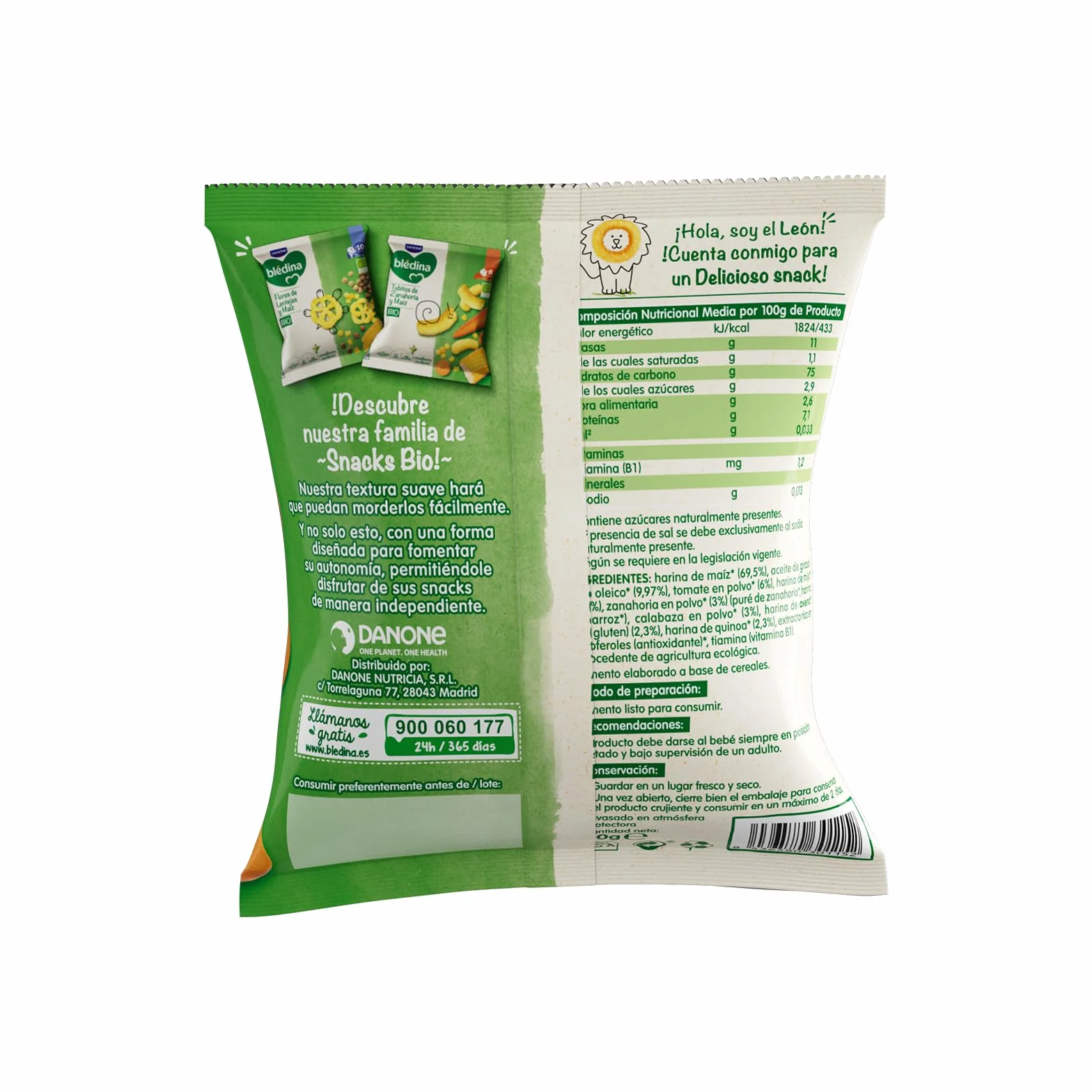 Blédina Snacks BIO Bolsas Snacks Saludable niños Zanahoria Calabaza Tomate Anillos Sin Gluten 8x20g