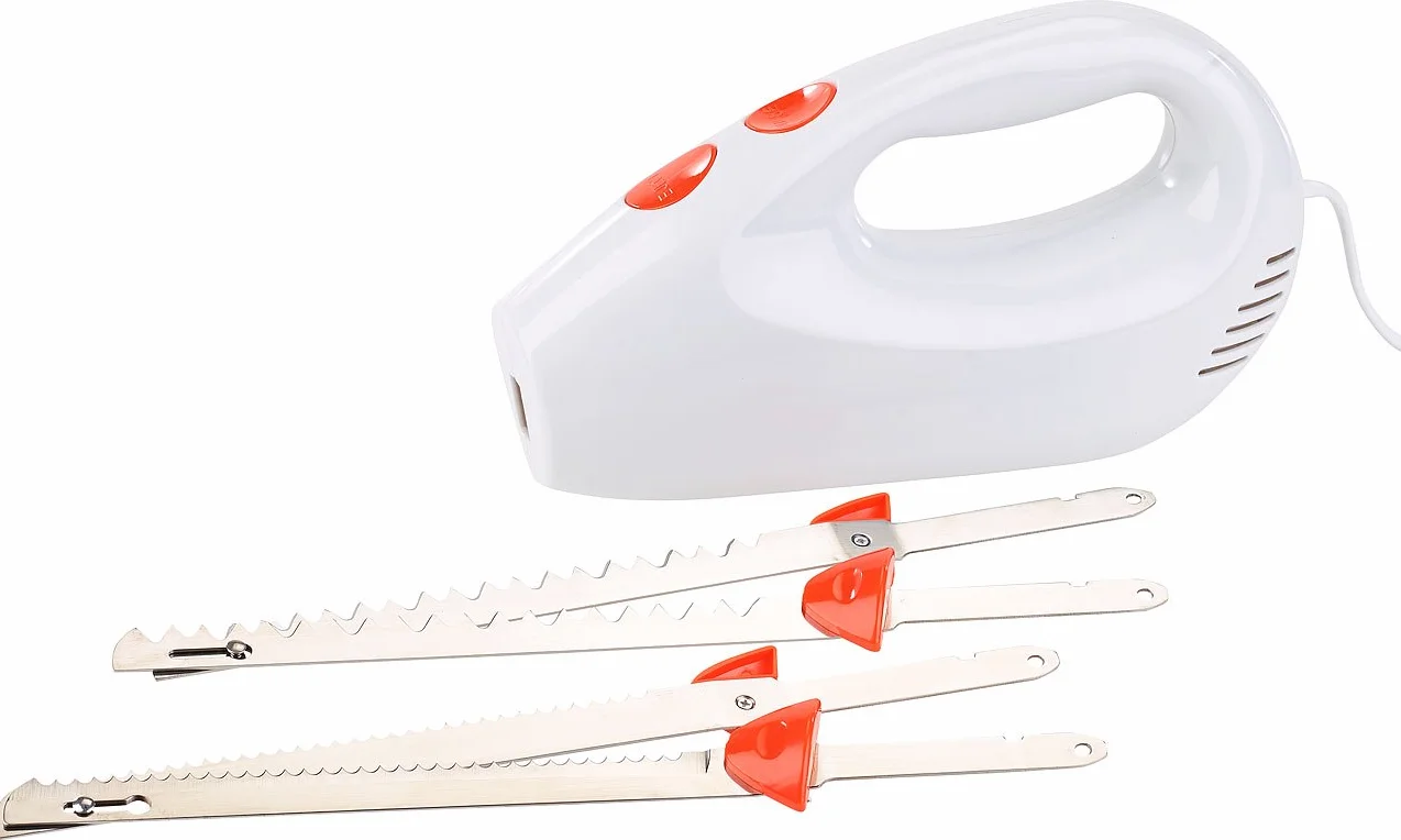 Rosenstein & Söhne Cuchillos eléctricos - cuchillo eléctrico: cuchillo eléctrico, 2 cuchillas dobles de acero inoxidable, sistema de seguridad (cocina, para carne, profesional)