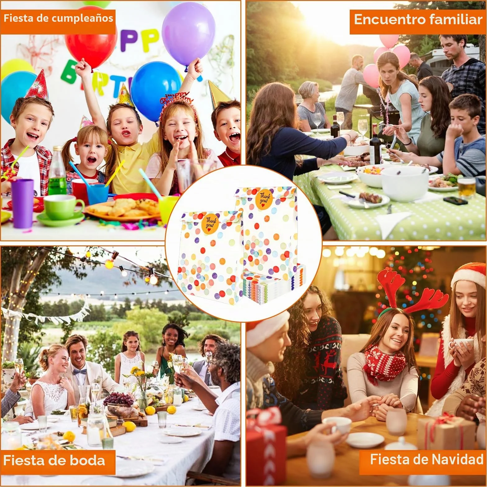 Bomtop 30 Bolsas Cumpleaños Infantil con 36 Pegatinas, Bolsas Chuches Galletas Cumpleaños, Bolsa de Regalo con Lunares de Colores para Envolver Regalos, Fiestas Infantil, Bodas, Navidad, Día del Niño