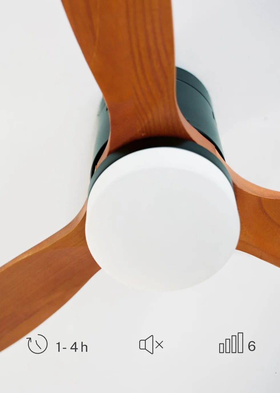CREATE / WINDCALM/Ventilador de techo ABS con luz negro aspas efecto madera oscura con Wifi y mando / 40W, Silencioso, Ø132 cm, 3 temperaturas de luz, temporizador, función verano-invierno
