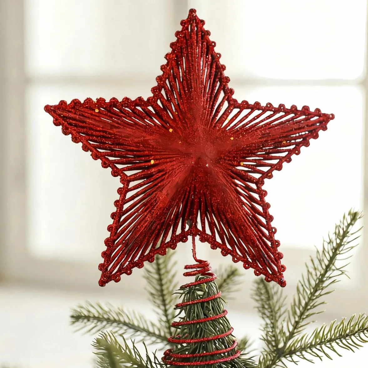 Estrella de Cinco Puntas Rojo 20cm Topper para Árbol de Navidad