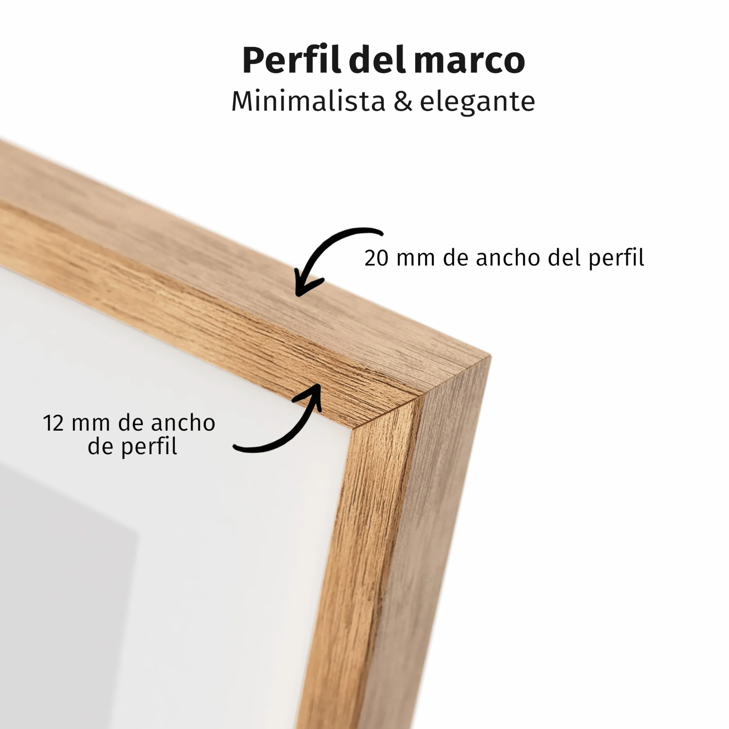 Marco de fotos Premium de roble A4 (21x29,7cm) – Madera auténtica, cristal sintético inastillable, perfil estrecho, diseño minimalista, uso vertical u horizontal