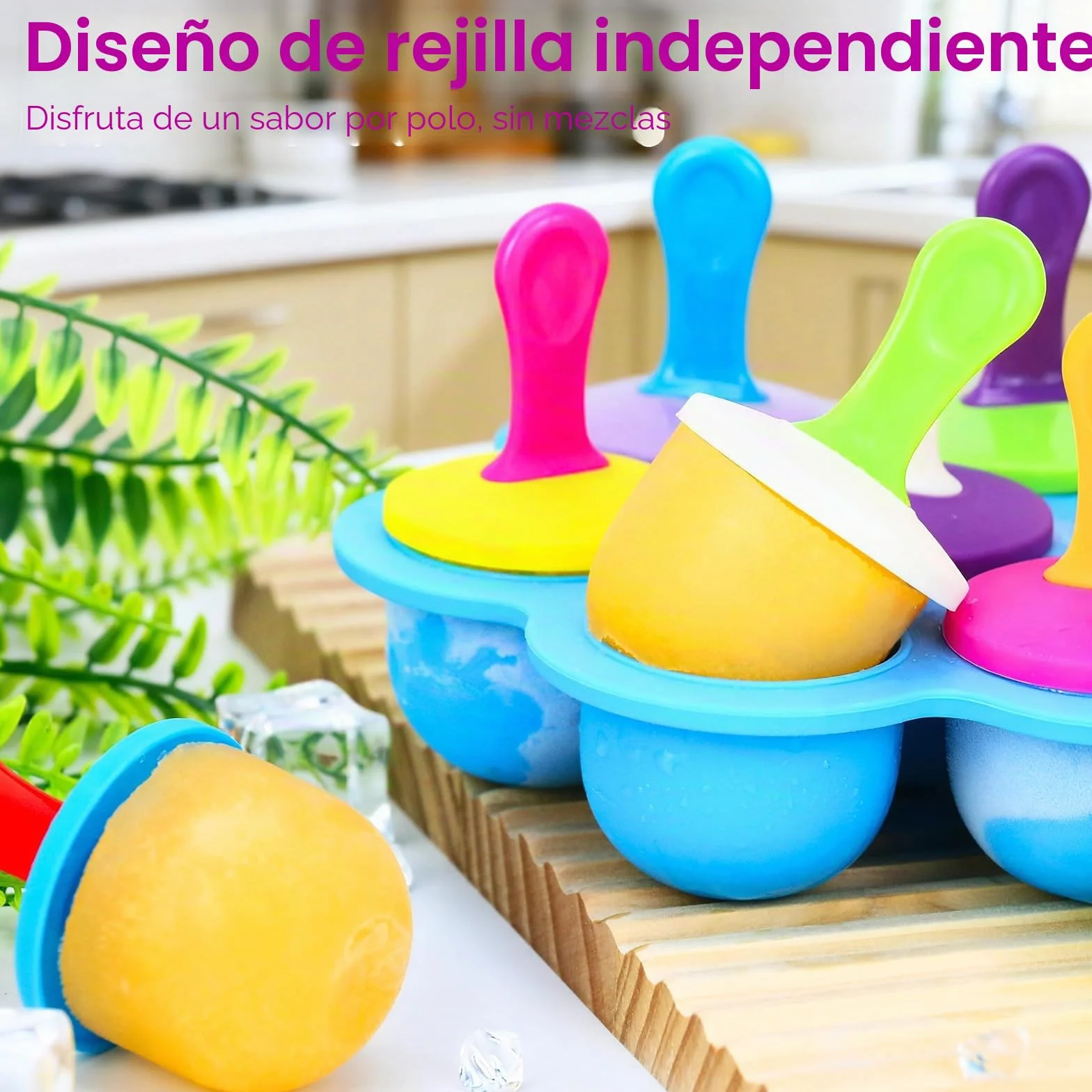 Molde Helados Silicona 7 Cavidades con Palo Sin BPA Apto Horno Lavavajillas Azul
