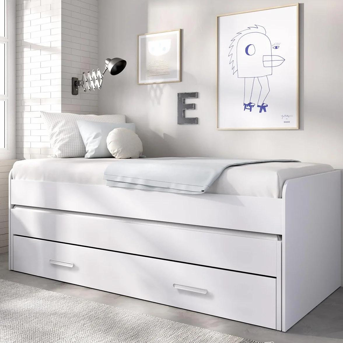 DEKIT Grupo RIMOBEL - Cama COMPACTA 190X90 - PEMA - - Blanco - 70x200x98cm
