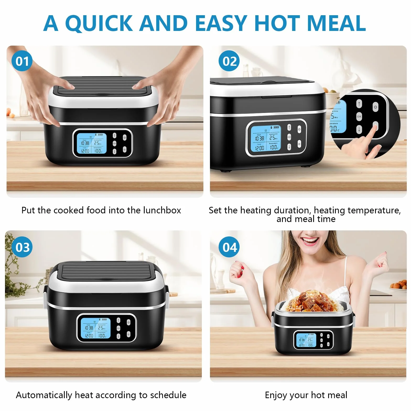 G-STORY Fiambrera Electrica 27000mAh Calentador de Comida Portatil 1,5L Lunch Box, con temporizador y control de temperatura, para oficina, camión y exteriores