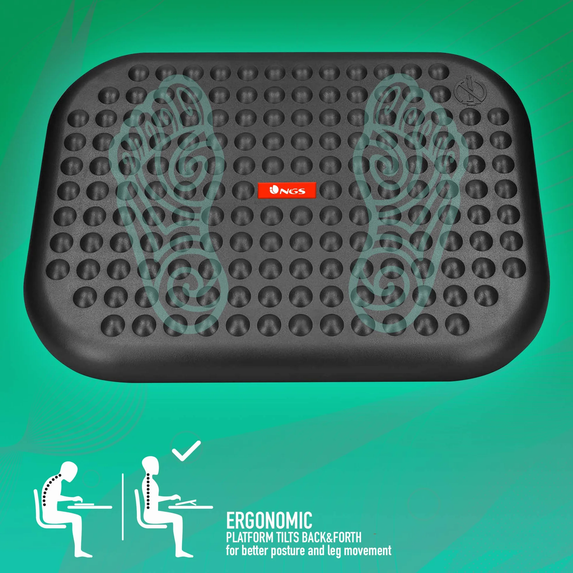 Reposapiés Ergonómico con Altura Ajustable, Inclinación 0° a 15°, Base Antideslizante, Superficie Masajeadora