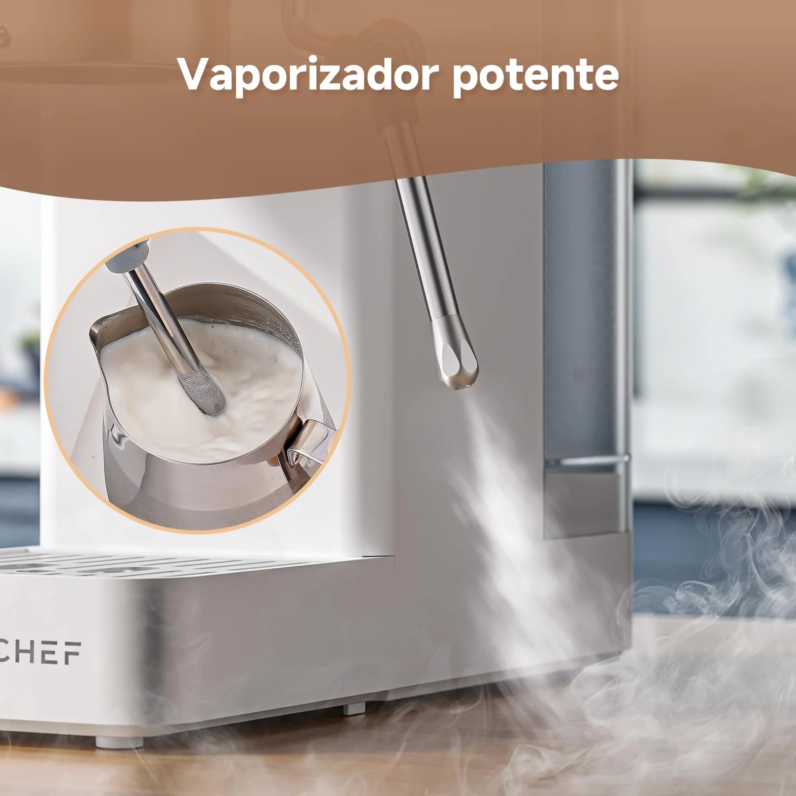 AMZCHEF Cafetera Espresso de 20 Bares, coffee machine con espumador de leche profesional, pequeña cafetera espresso para capuchino, latte y macchiato, depósito de agua de 1,5L, 1350W,color blanco