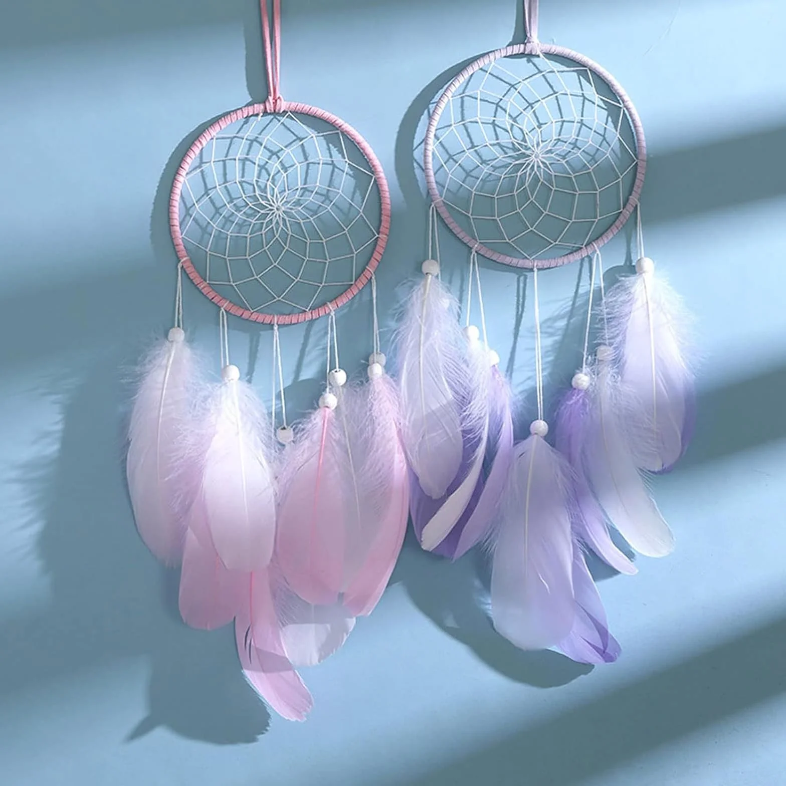 HDDH - Atrapasueños con Plumas a Mano, Adorno Boho Dream Catcher para Dormitorio, hogar, decoración de Pared móvil, decoración Decorativa para niñas, niños, Regalo (Blanco)