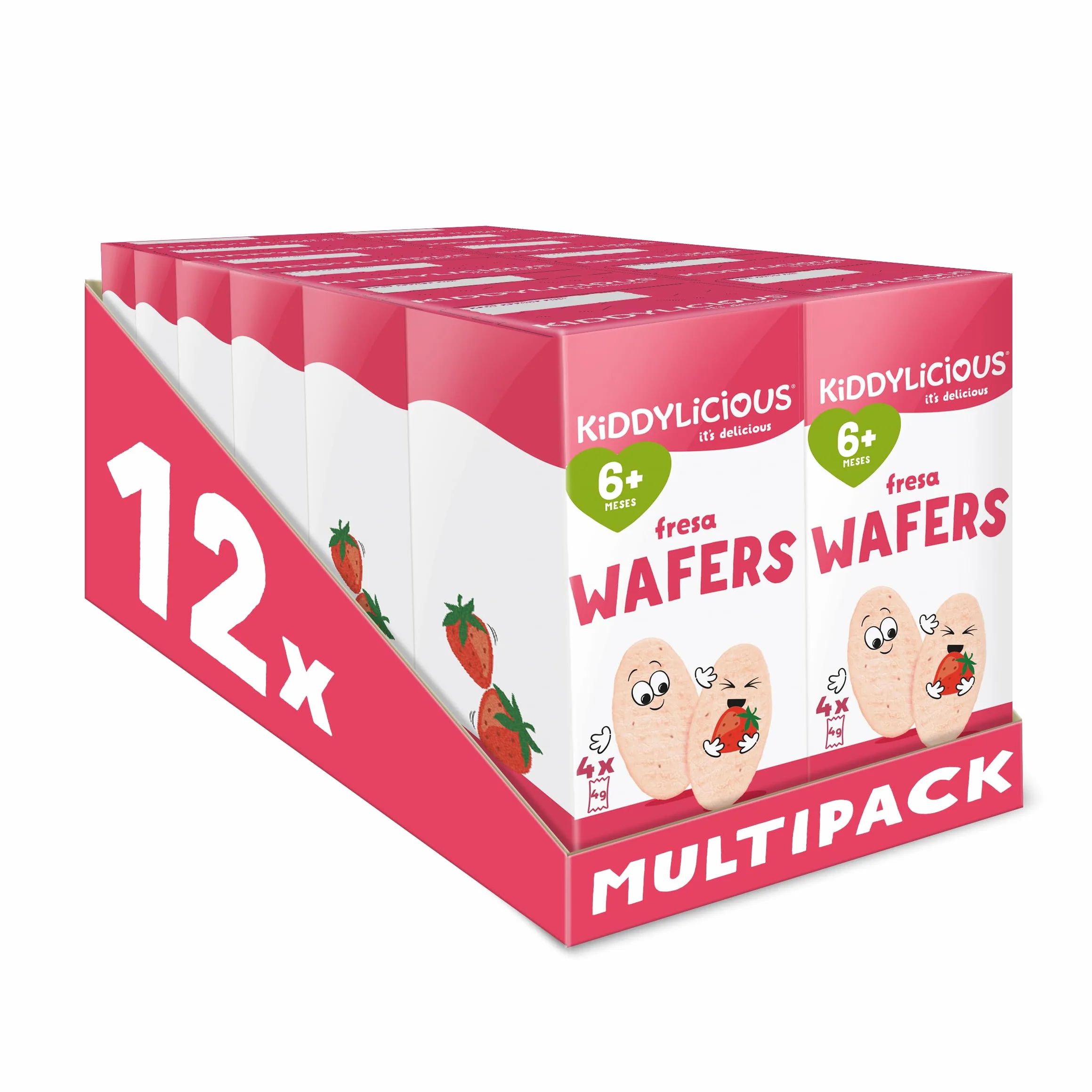 Kiddylicious Strawberry Wafers Snacks para Bebés 12 Paquetes 16g 192g