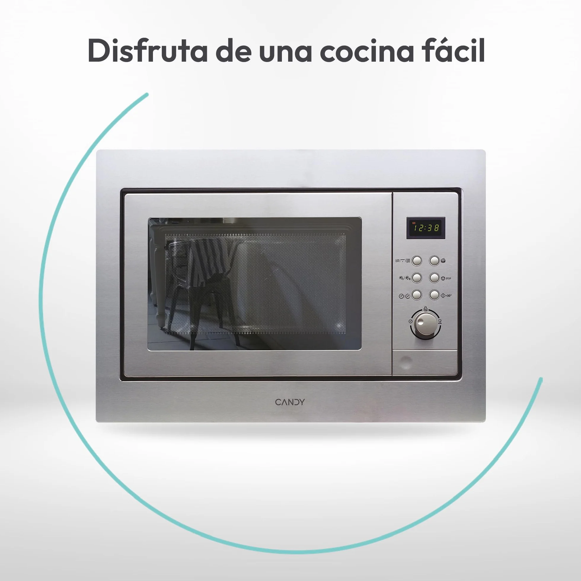 Candy MIC201EX, Microondas integrable con grill, 20L, Digital, Con marco, 8 programas automáticos, Plato giratorio 24,5cm, Descongelación tiempo y peso, 800W/1000W, Acero inoxidable antihuellas
