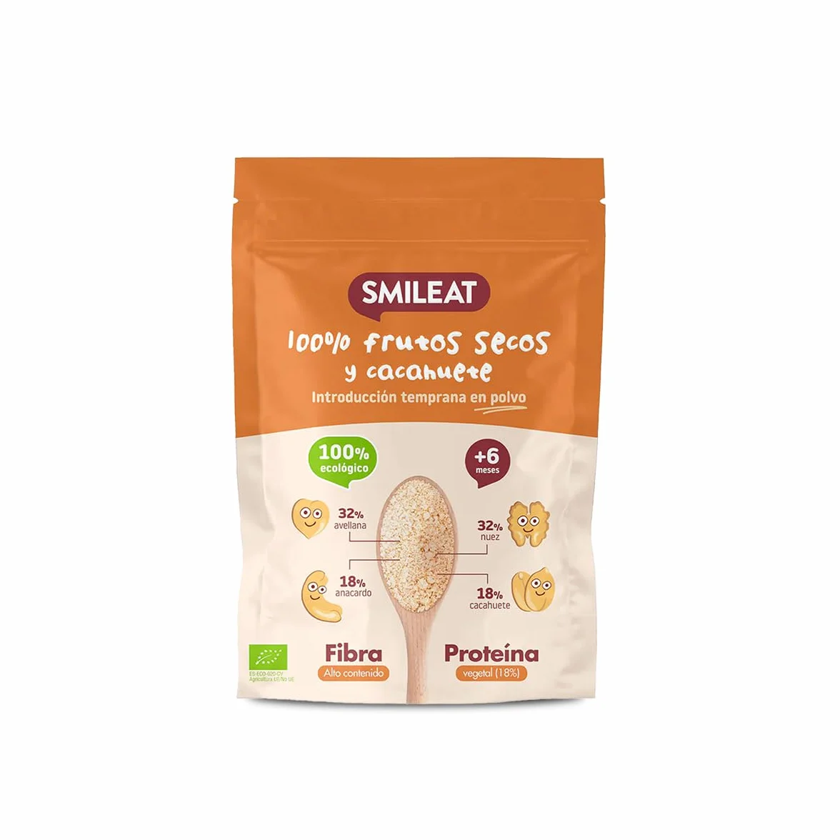 Smileat Snack de Frutos Secos y Cacahuetes Molidos Ecológico Sin Azúcar Añadido Sin Gluten 200g