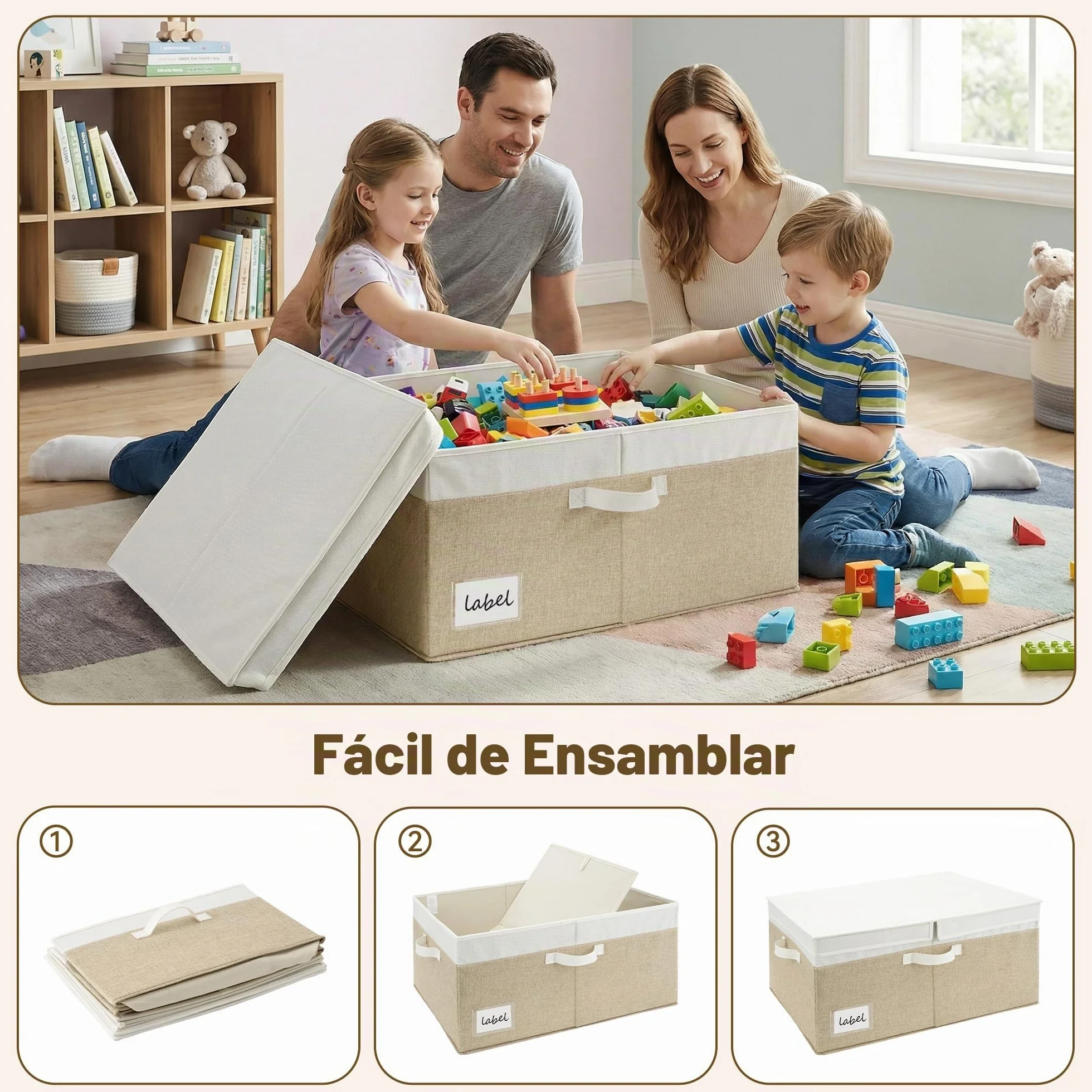 GRANNY SAYS Caja de Almacenaje Grande con Tapa, Set de 1 Caja Almacenaje con Tapa, Cesto para Ropa de Armario, Grande Cesta de Tela para Organizar el Dormitorio, Plegable Decorativas, Blanco y Caqui