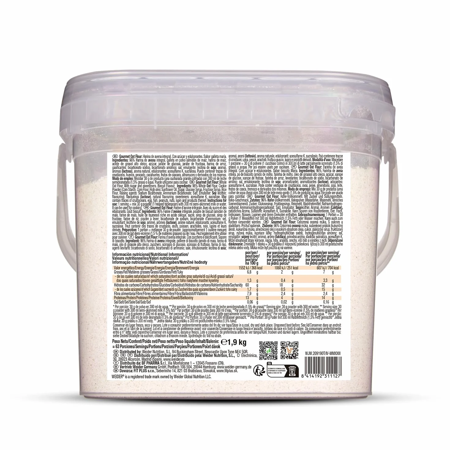 Weider Oat Gourmet Harina de Avena Integral 1,9 kg