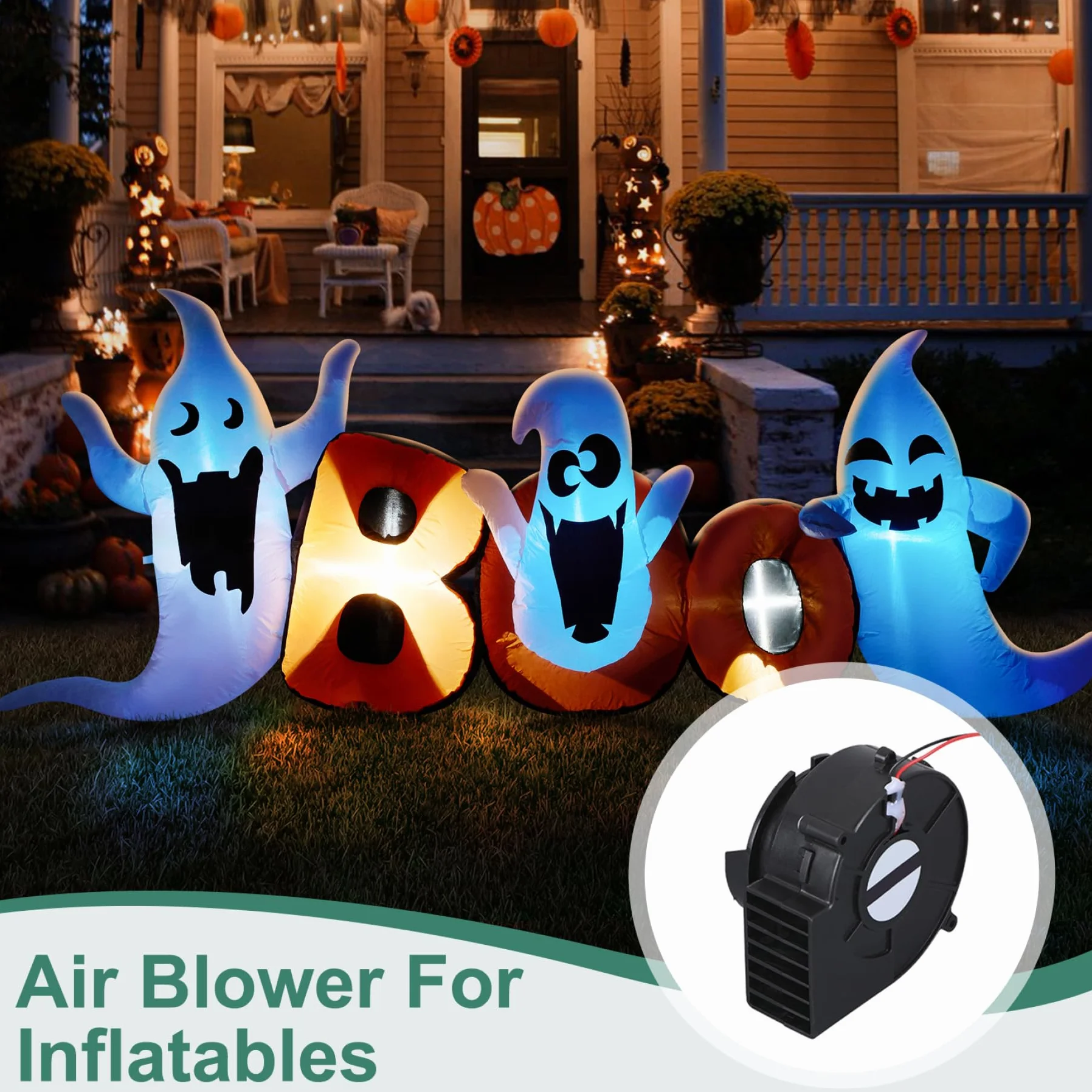 Soplador Inflable, soplador de Aire para inflables, 10.2W 31cfm Volumen de Aire Ventilador Inflable con 2 Cuerdas de luz LED, Ventilador de Ventilador de Aire de reemplazo de bajo Ruido para Inflable