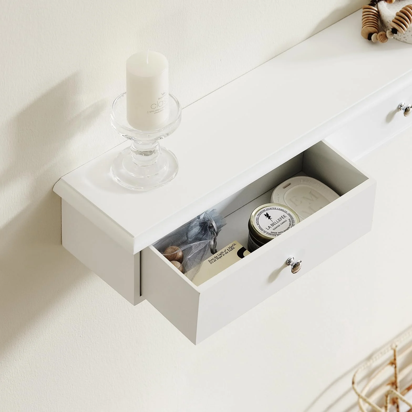 SoBuy Estante Flotante con 3 Cajones - Baldas Pared, Estantería Moderna para Entrada, Sala y Dormitorio - Blanco 94x15x10cm FRG43-L-W